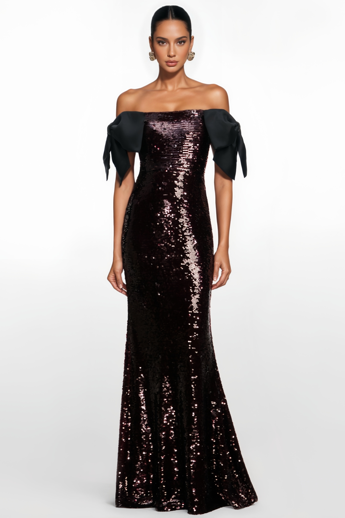 Banott Brown Sequin Bow Maxi Dress