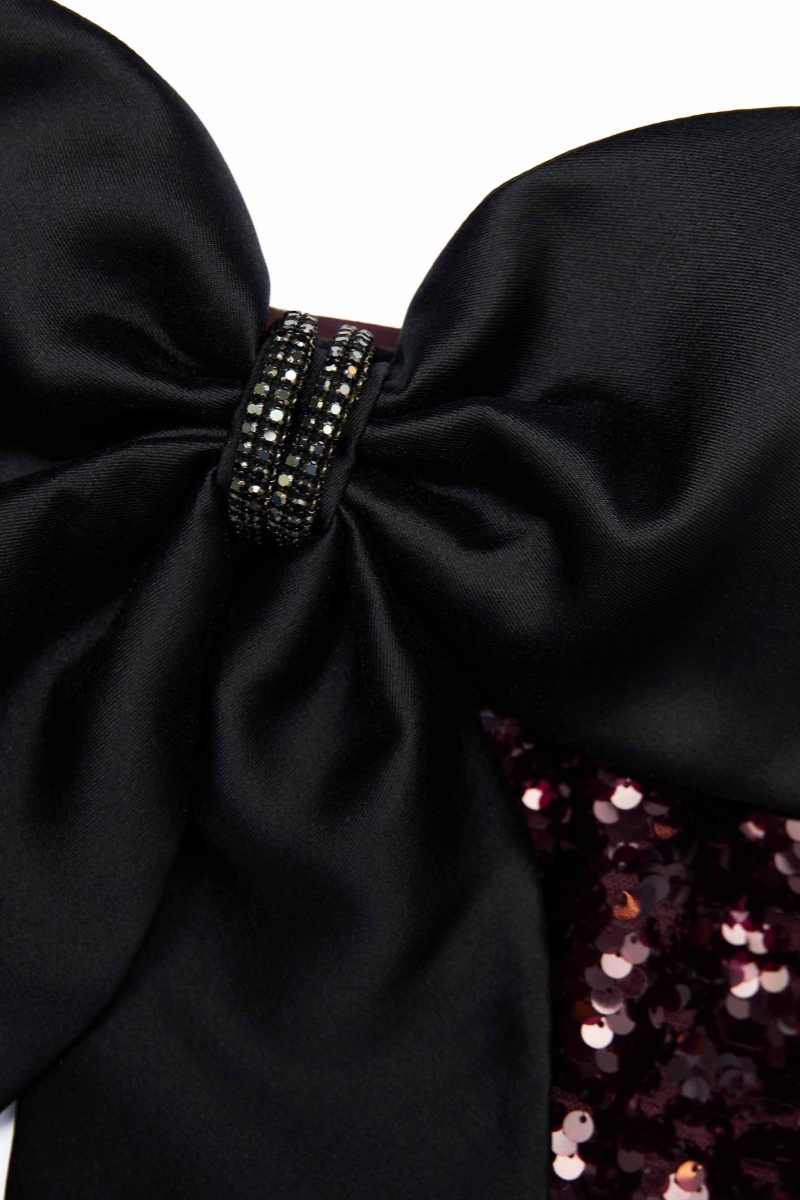 Banott Brown Sequin Bow Maxi Dress