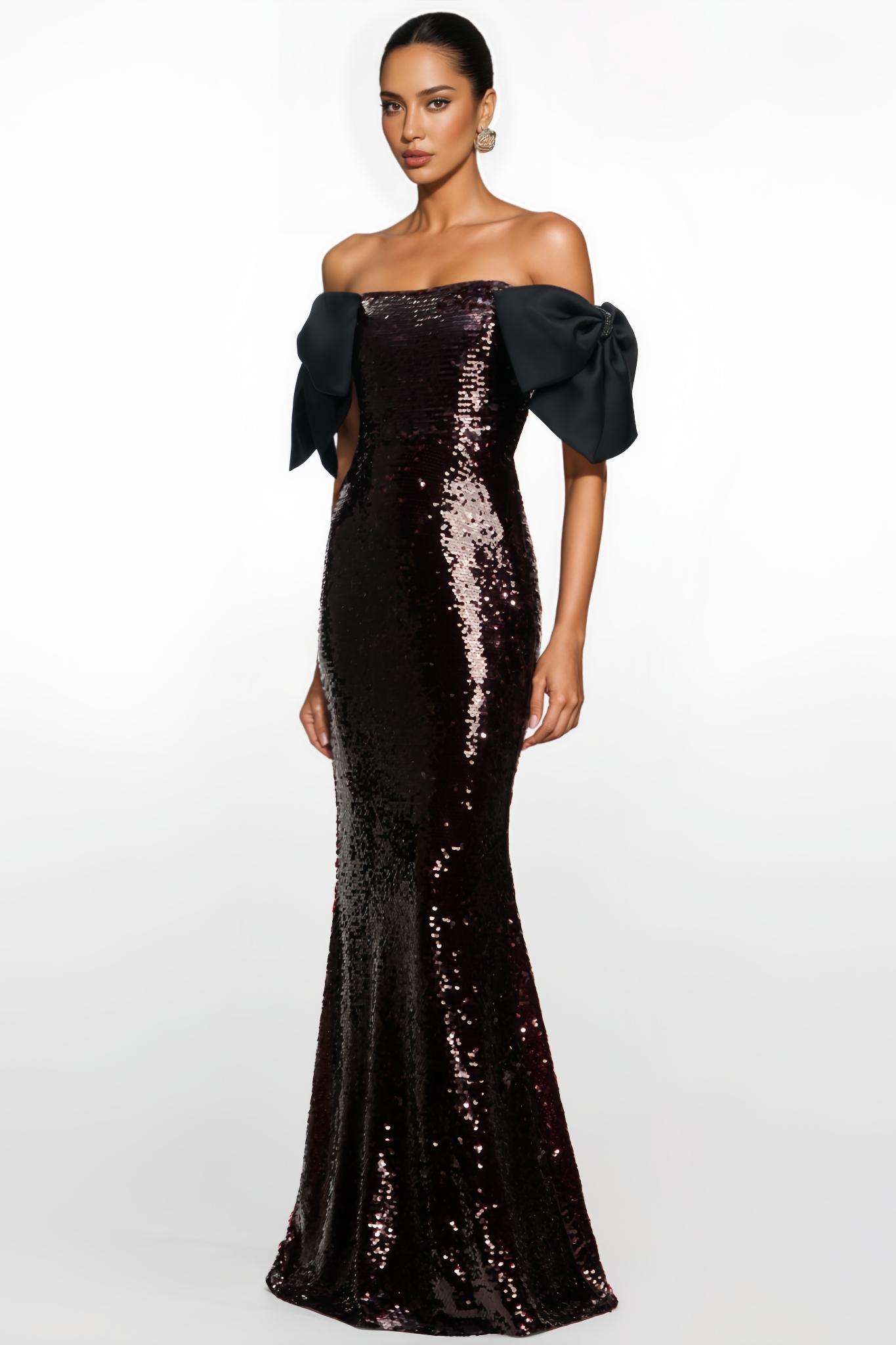 Banott Brown Sequin Bow Maxi Dress