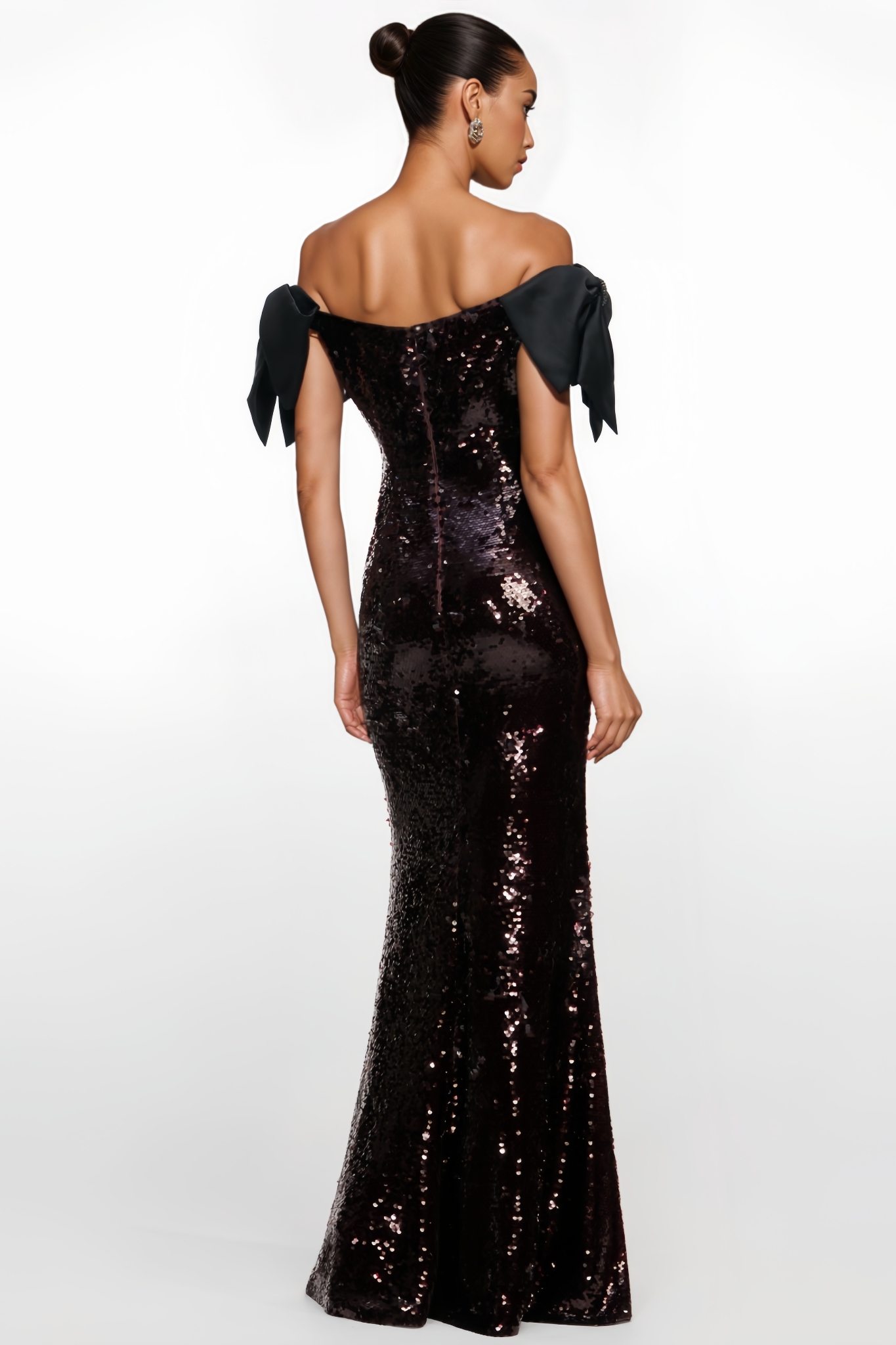 Banott Brown Sequin Bow Maxi Dress