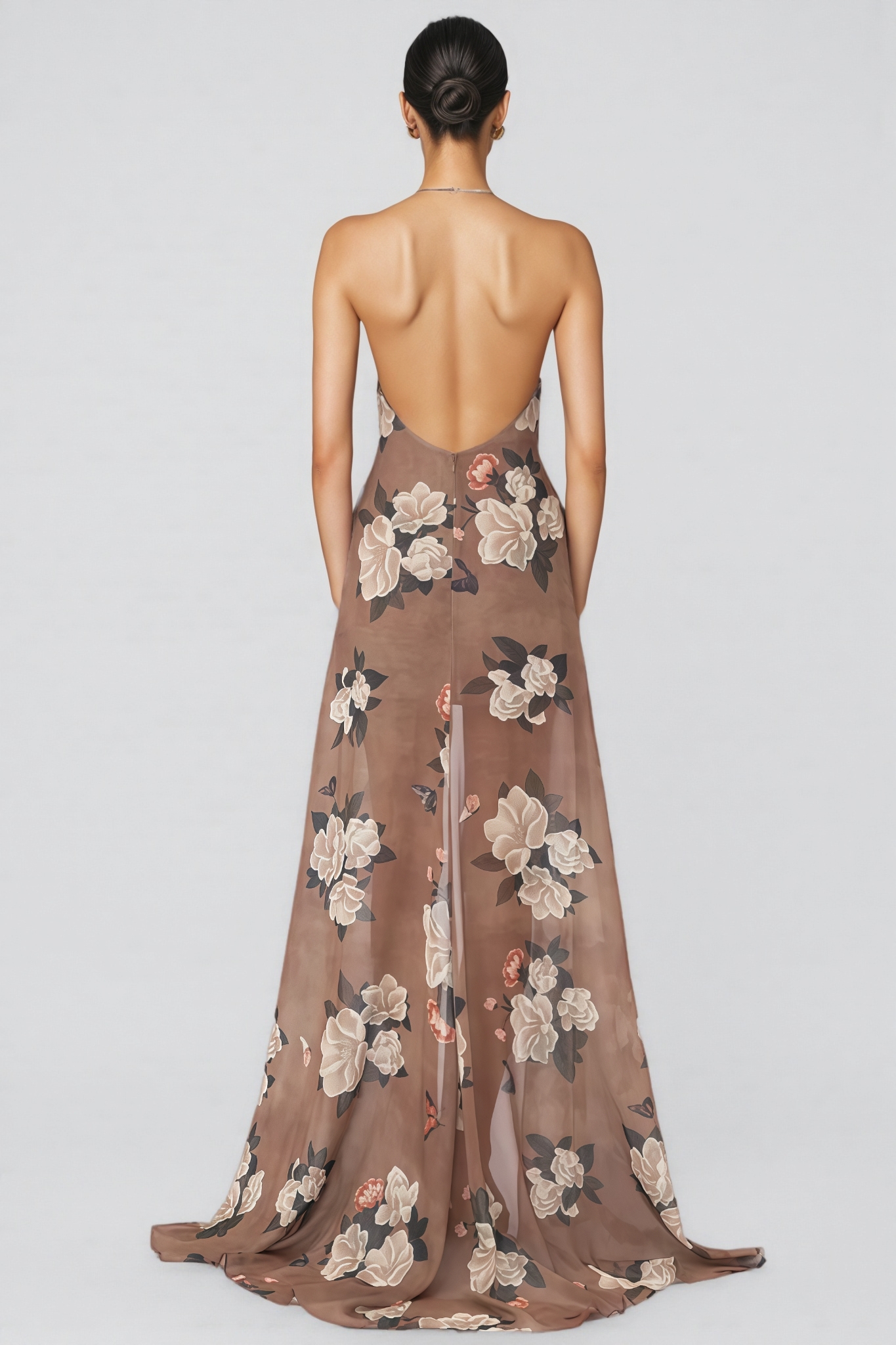 Krbart Brown Halter Neck Flower Maxi Dress