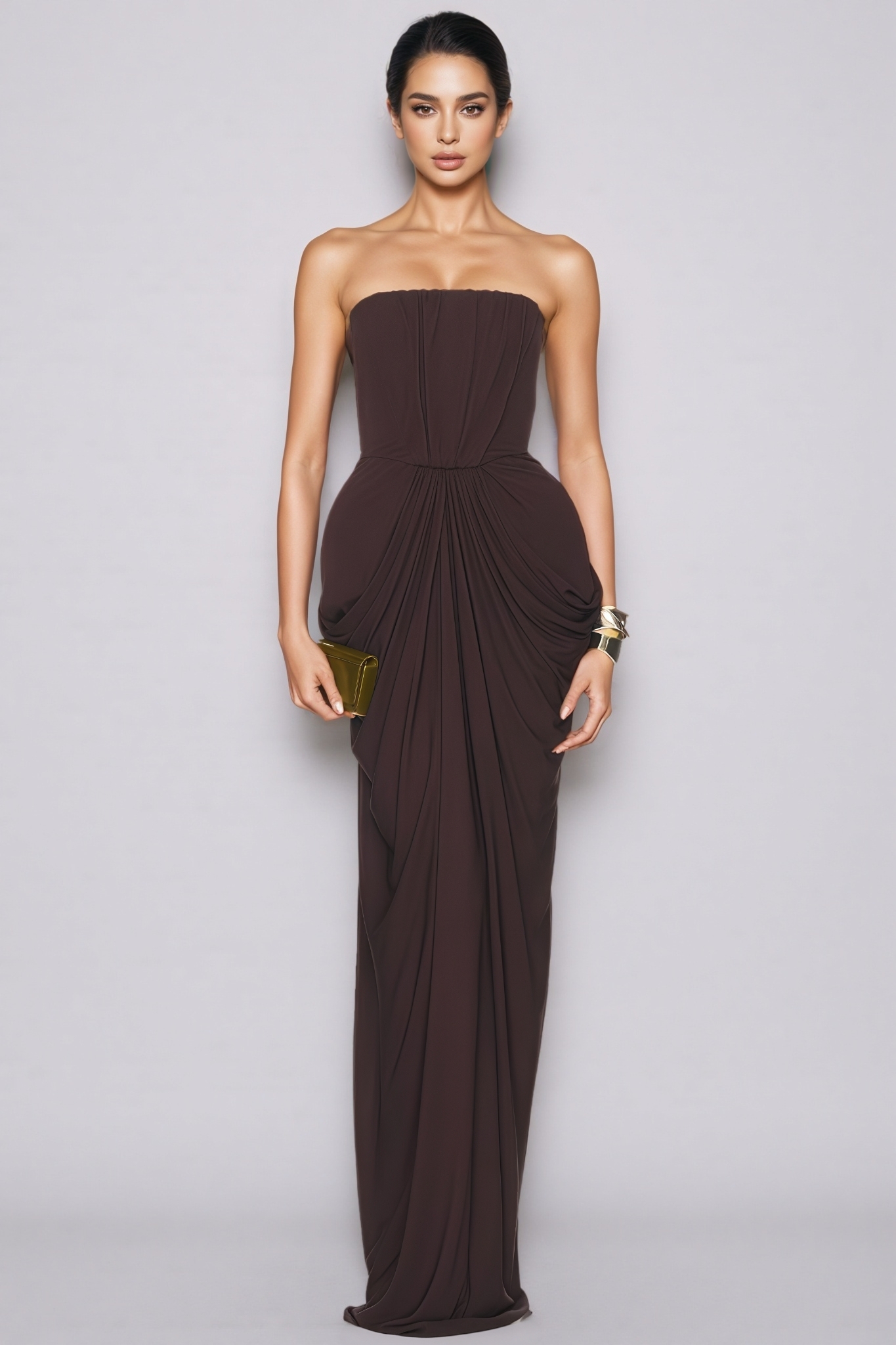 Drianna Brown Strapless Maxi Dress