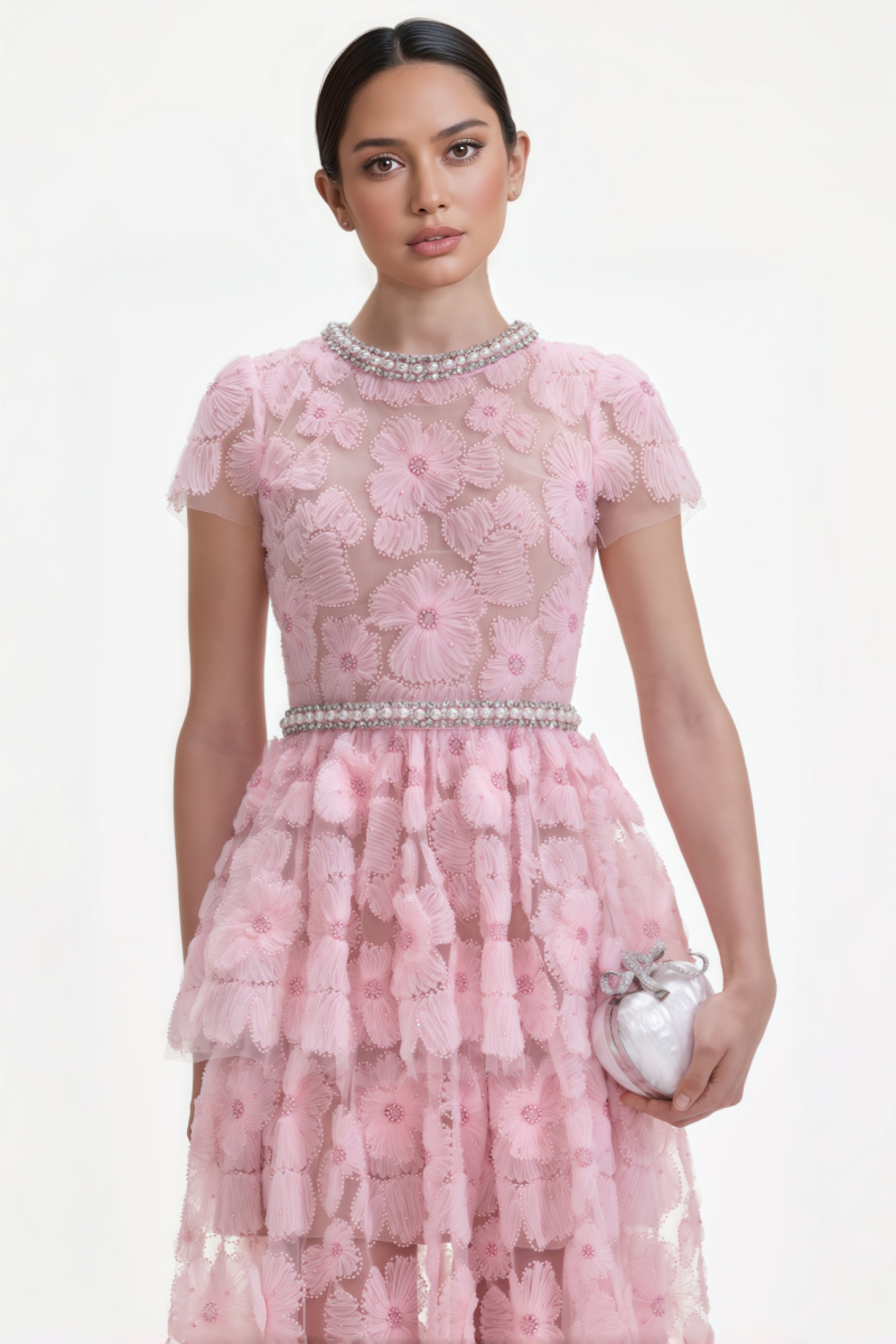 Oriel Pink Embellished Tulle Maxi Dress