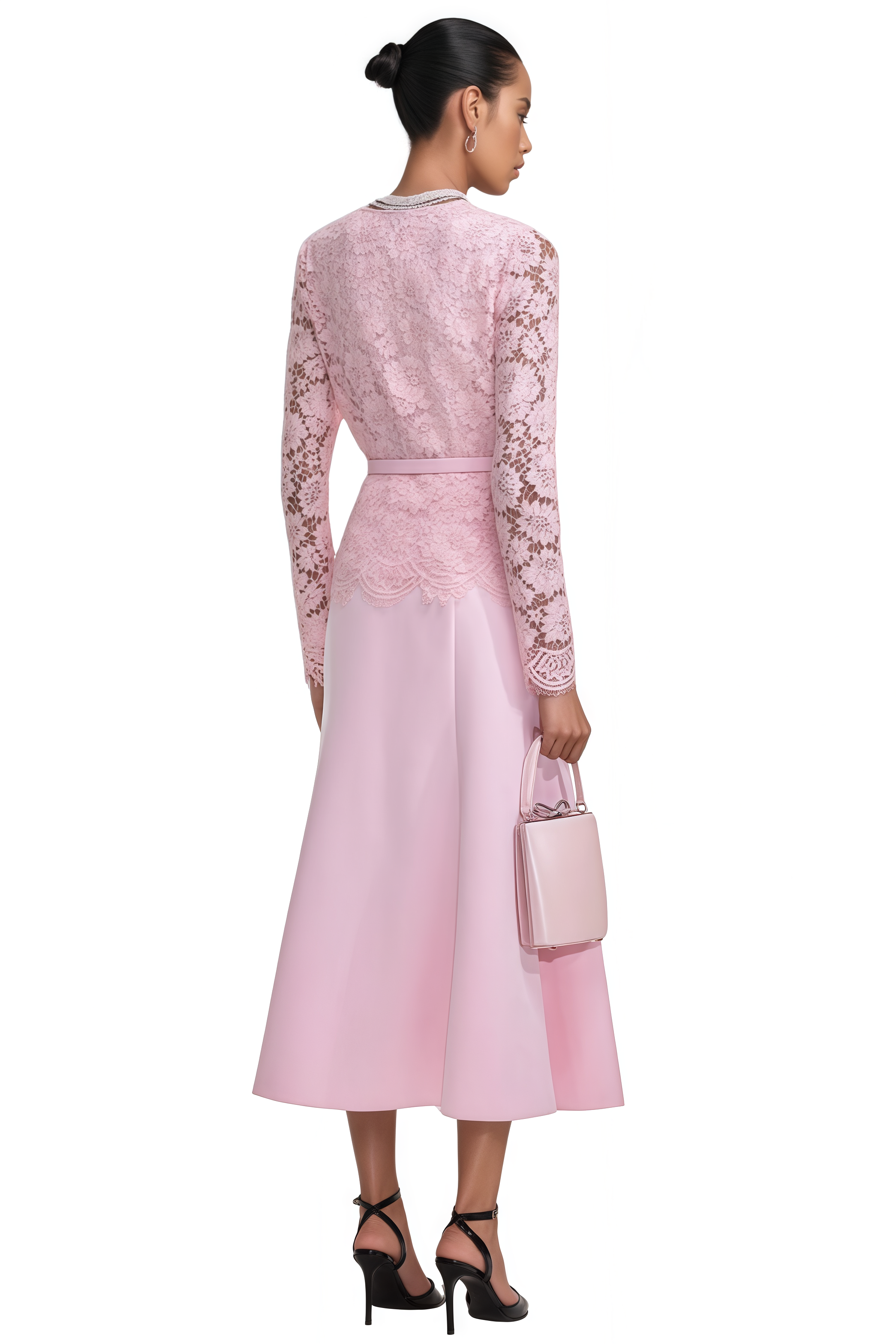 Eileen Pink Floral Lace Midi Dress Set