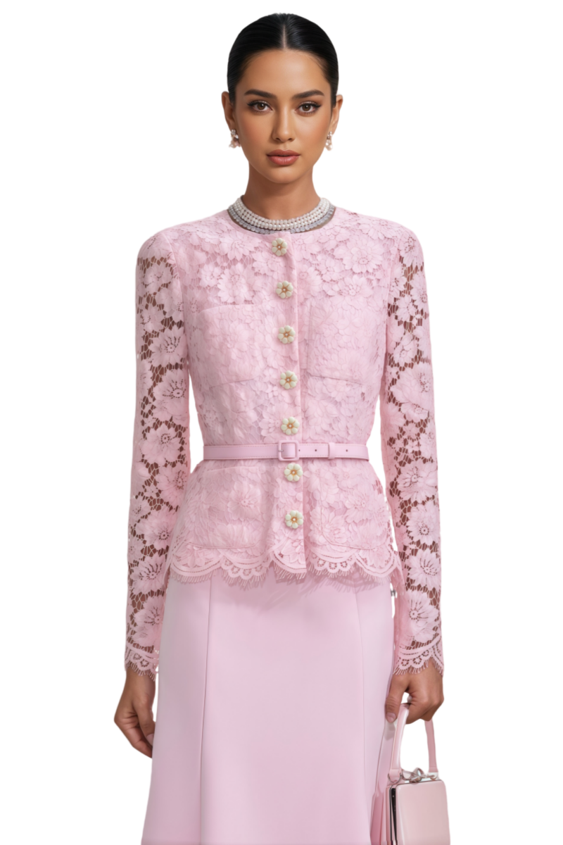 Eileen Pink Floral Lace Midi Dress Set