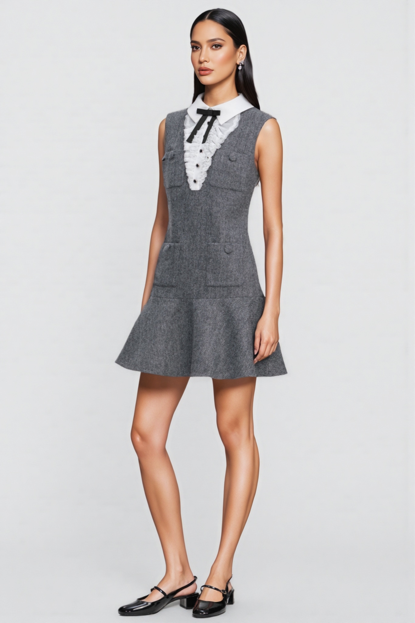 Brgis Grey Lace Mini Dress