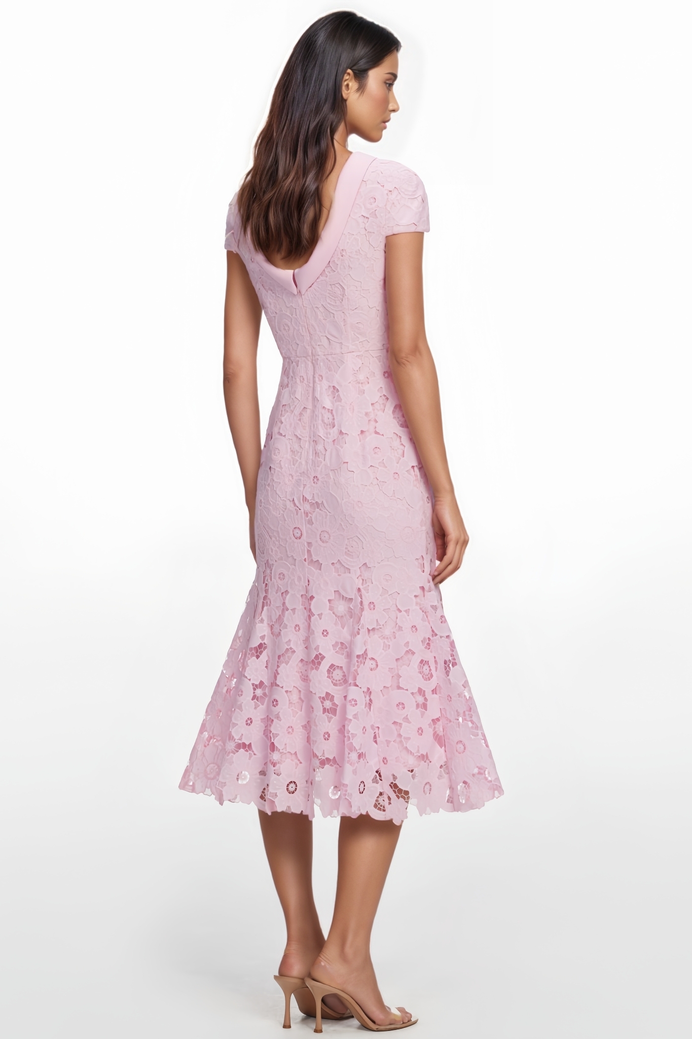 Jailey Pink Short Sleeve Lace Midi Dress