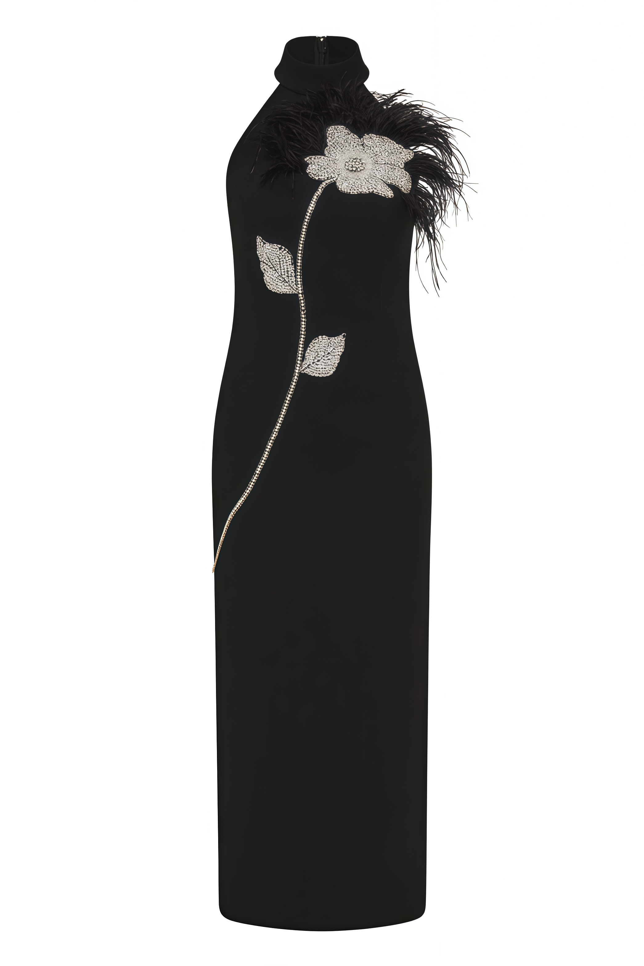 Thian Floral Embellished Feather Bandeau Midi Dress