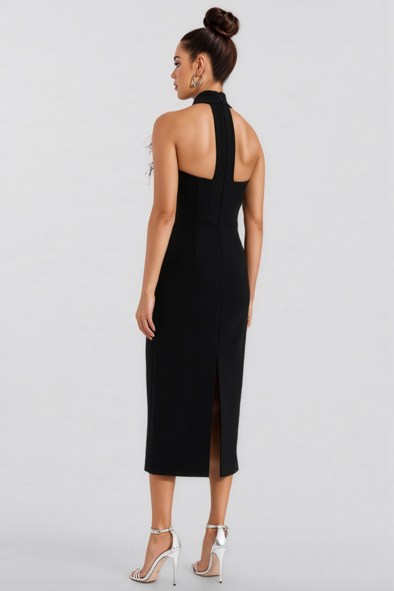 Thian Floral Embellished Feather Bandeau Midi Dress