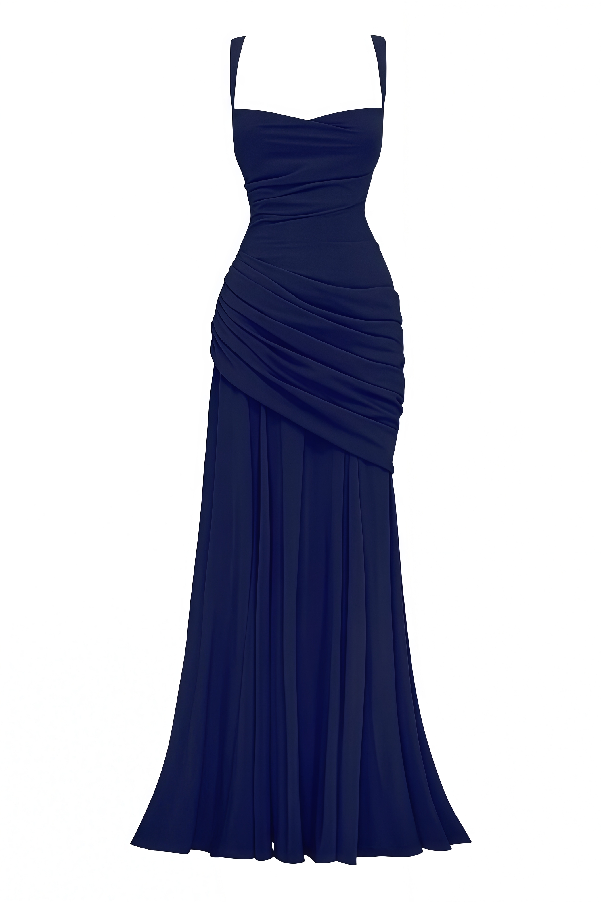 Clamcy Blue Halter Draped Maxi Dress