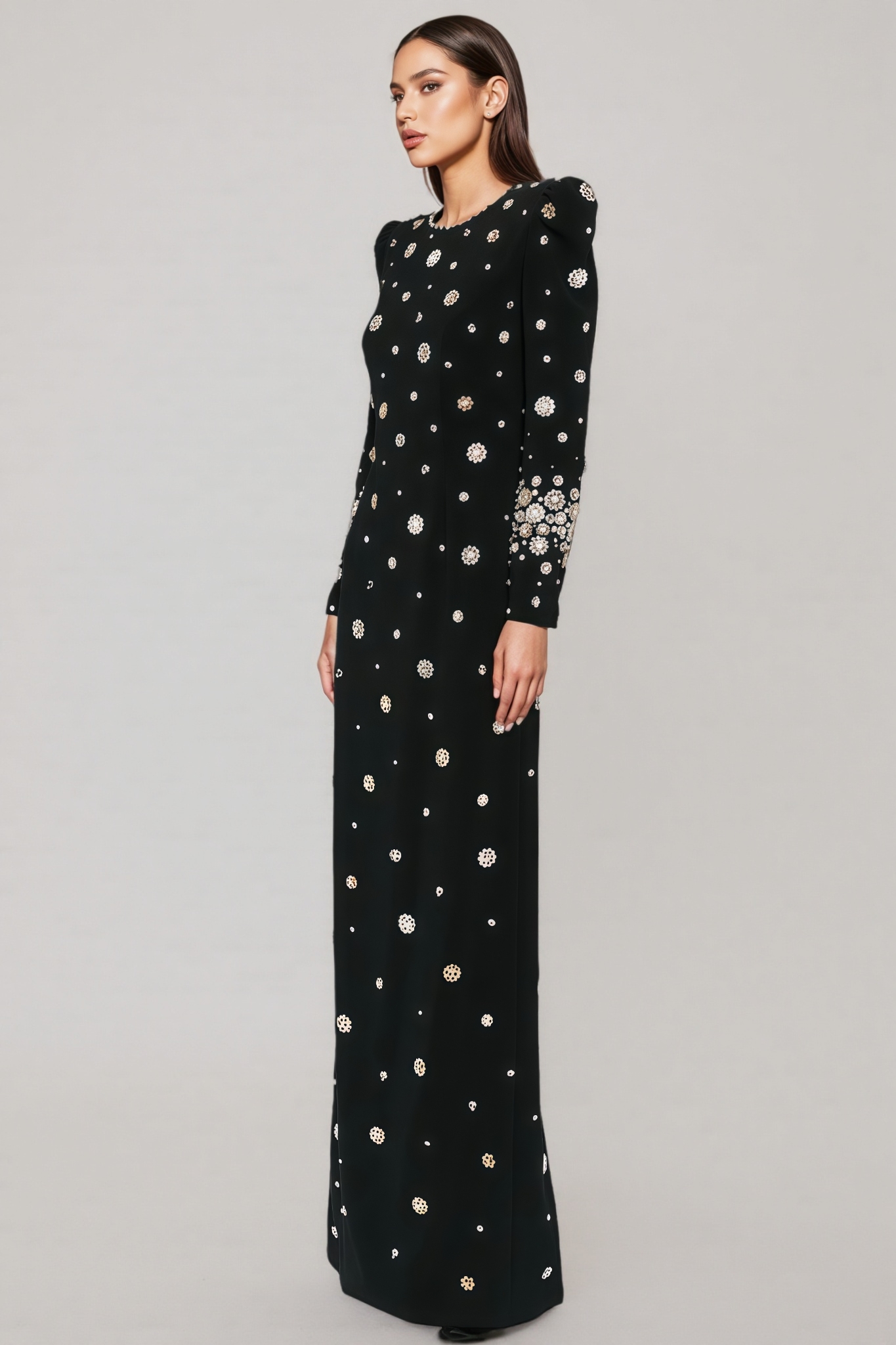 Tovah Black Diamond Studded Maxi Dress
