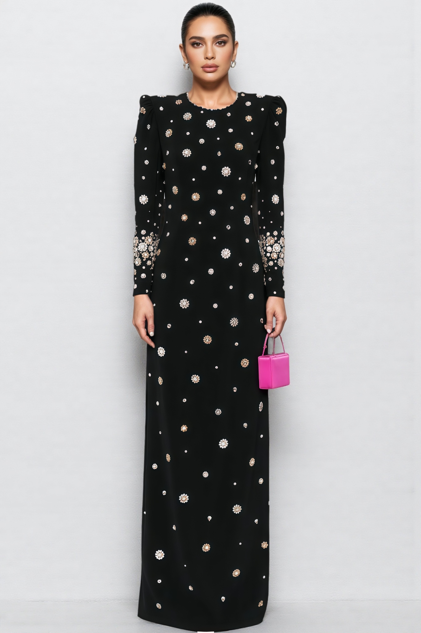 Tovah Black Diamond Studded Maxi Dress