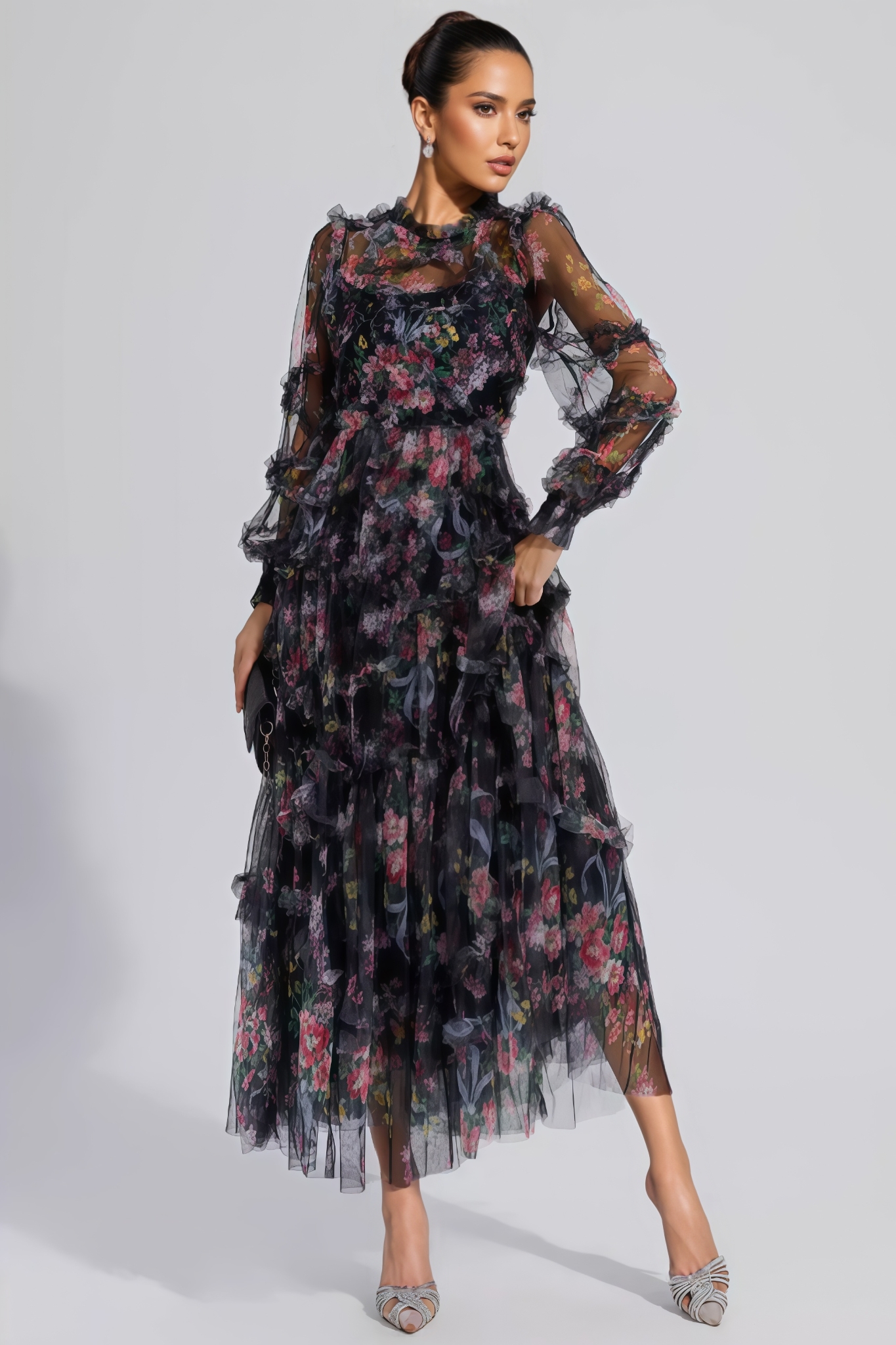 Mallen Black Floral Long Sleeve Maxi Dress