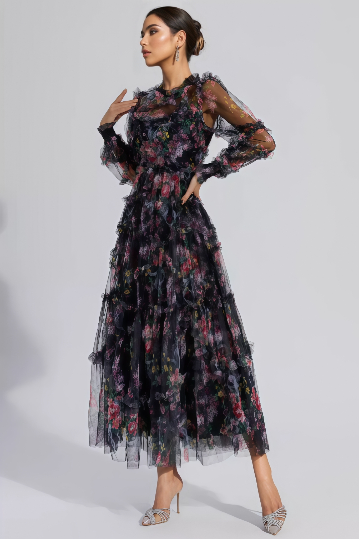 Mallen Black Floral Long Sleeve Maxi Dress
