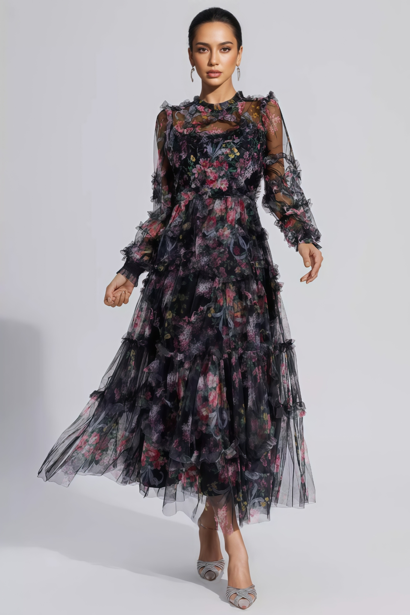 Mallen Black Floral Long Sleeve Maxi Dress