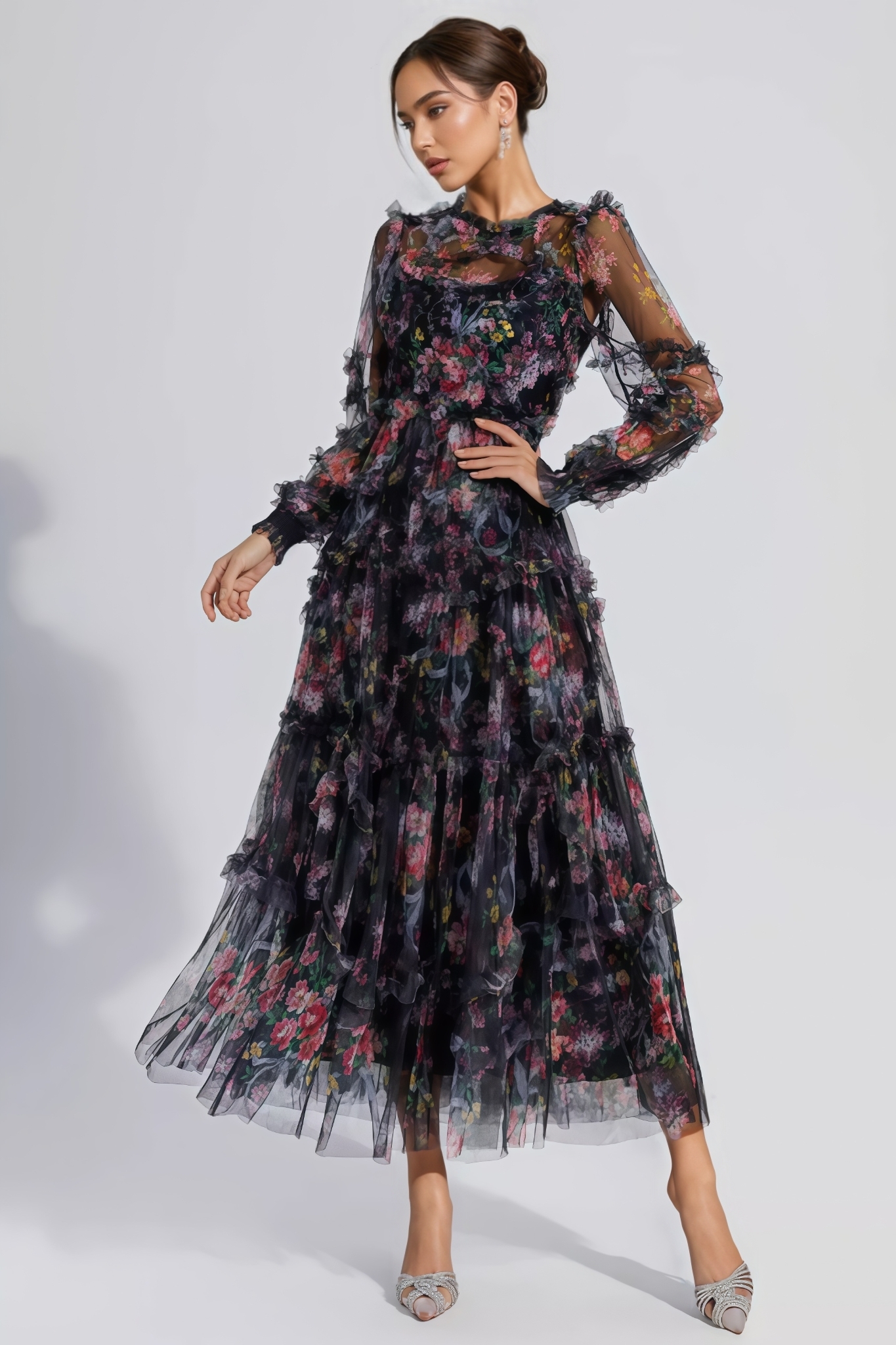 Mallen Black Floral Long Sleeve Maxi Dress