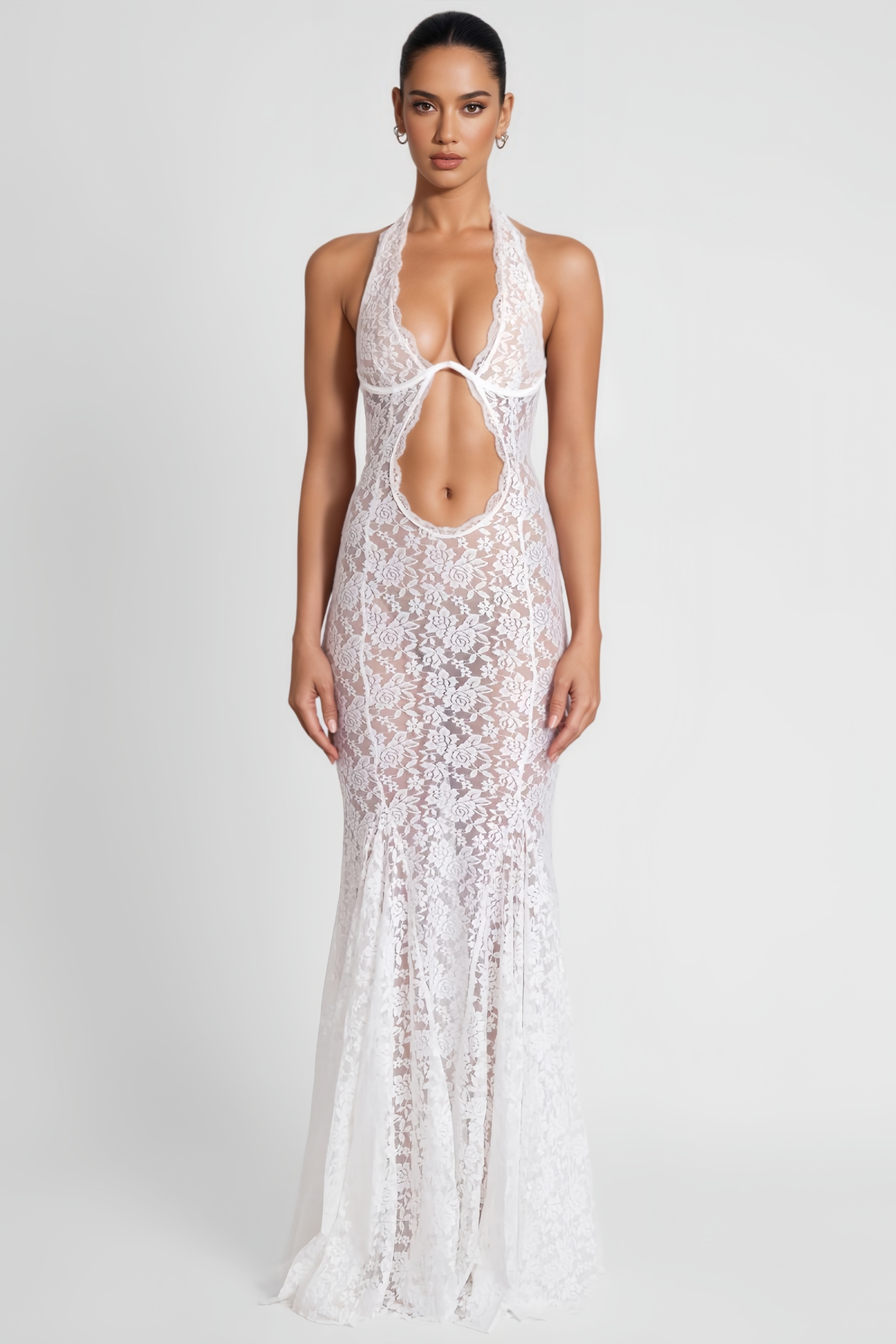 Cerarne White Floral Lace Maxi Dress