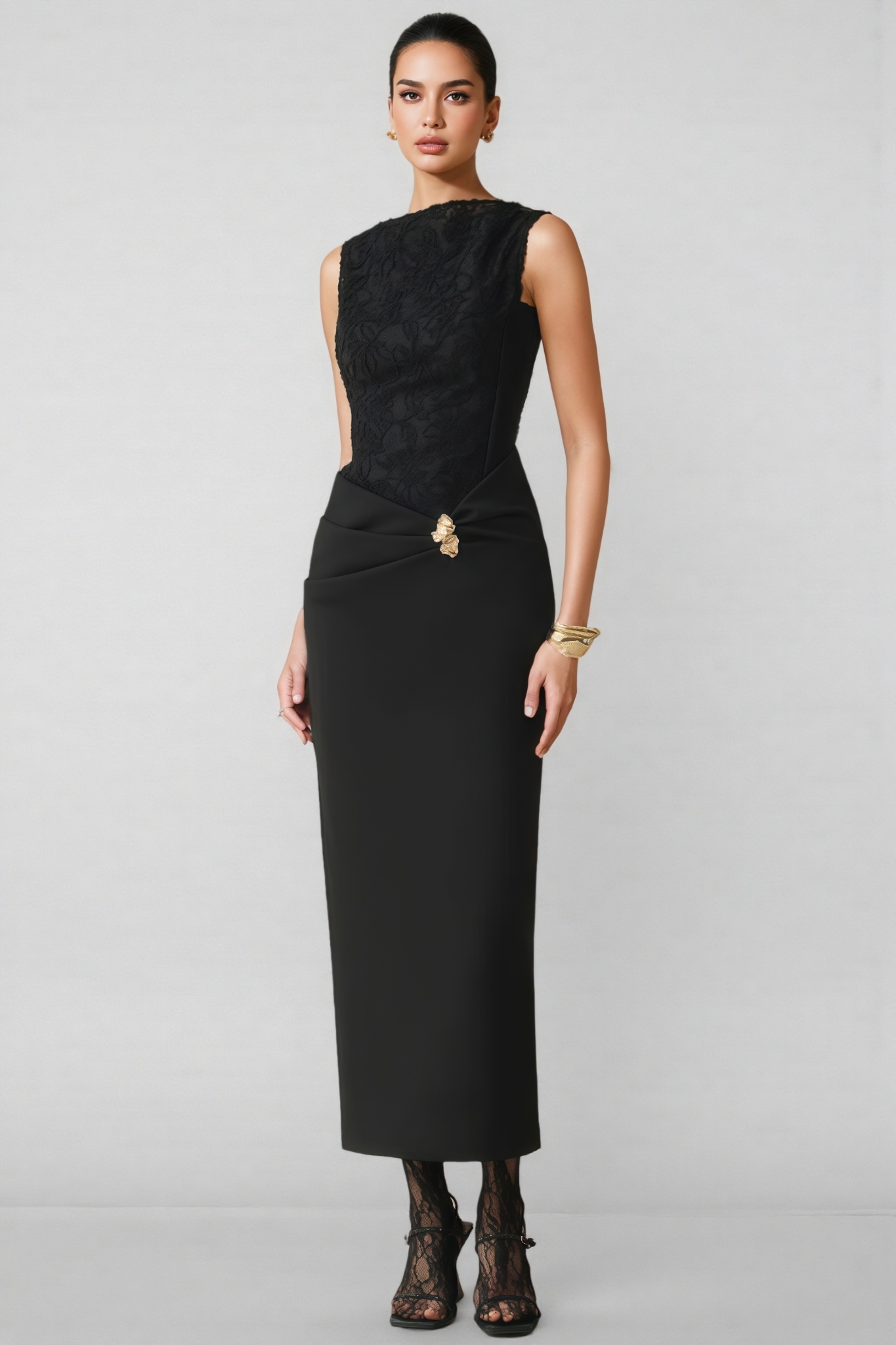 Martini Black Draped Maxi Dress