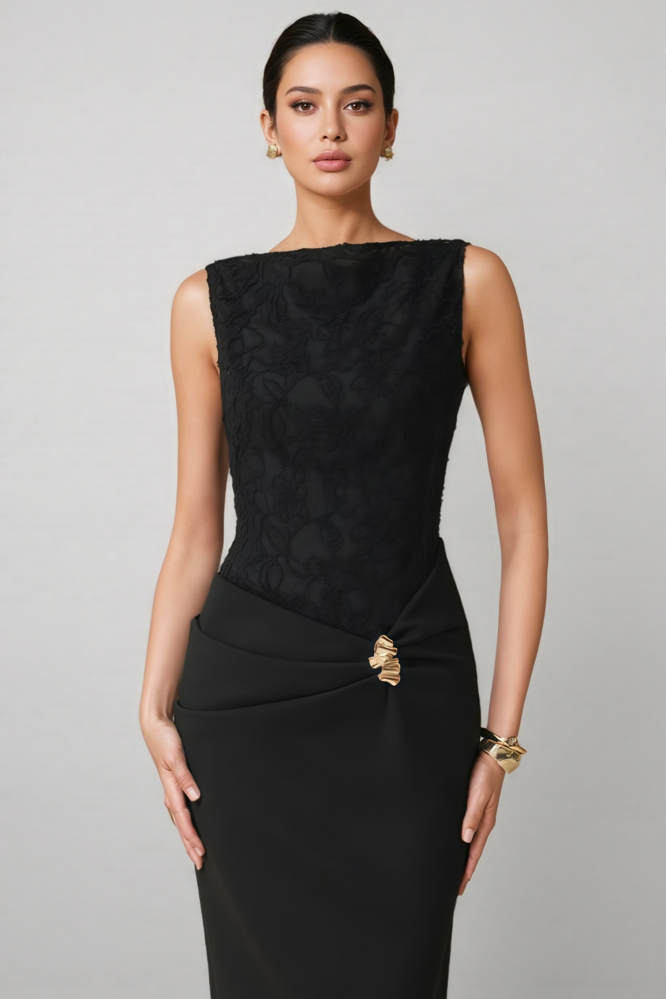 Martini Black Draped Maxi Dress