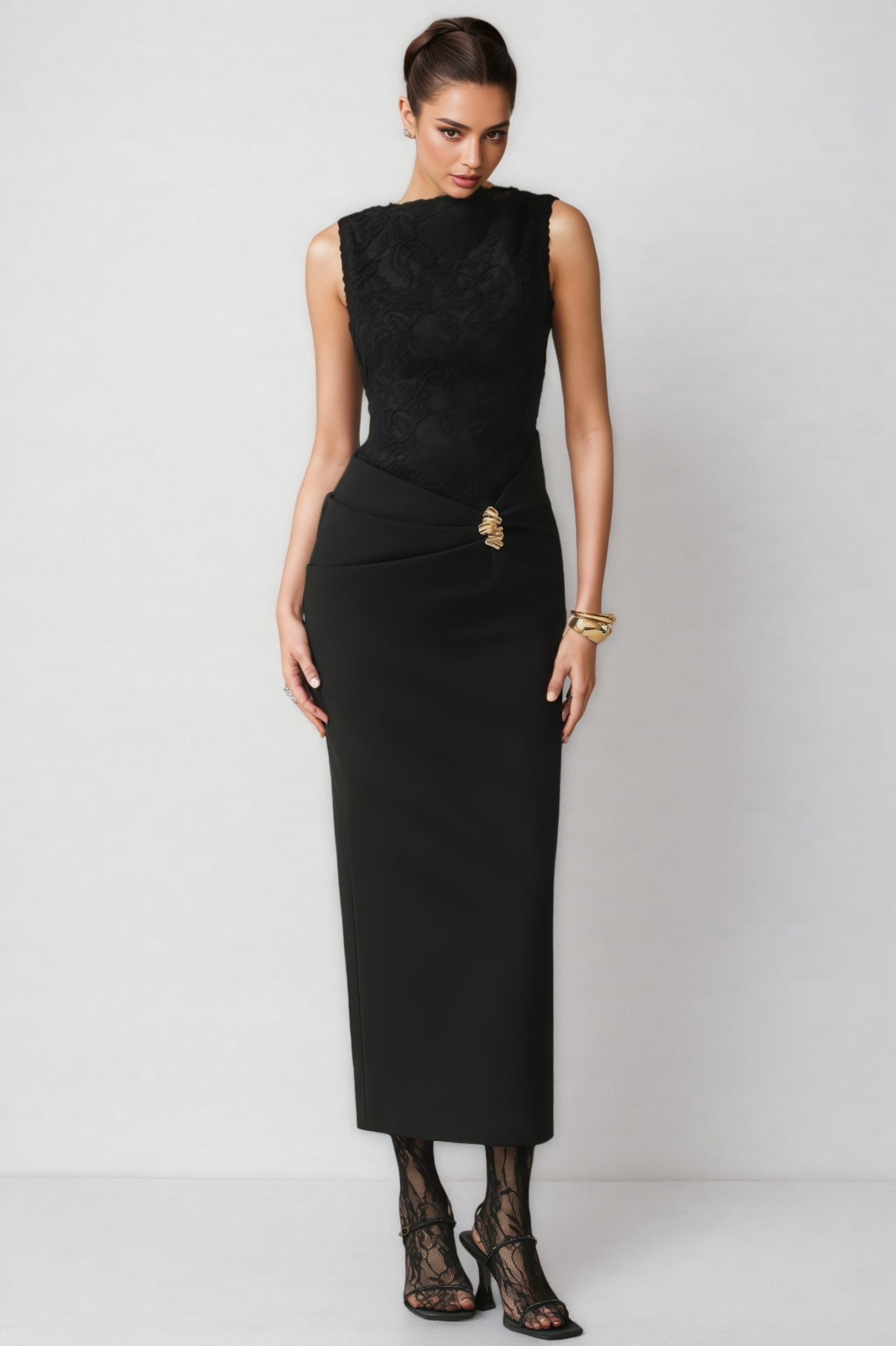 Martini Black Draped Maxi Dress