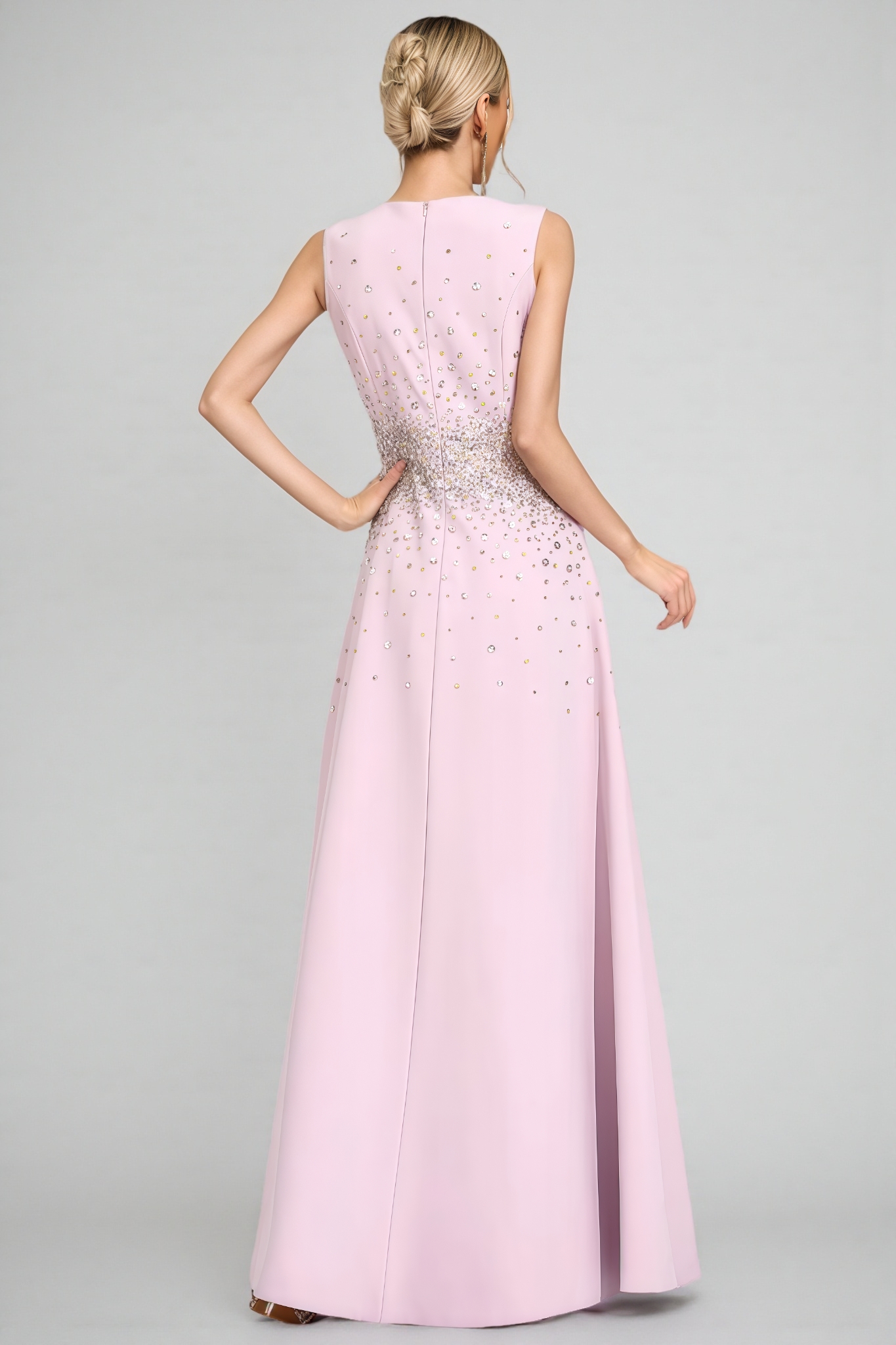 Breot Pink Sleeveless Rhinestone Maxi Dress