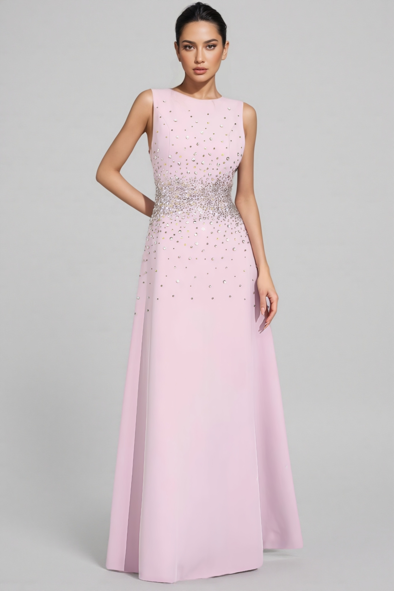Breot Pink Sleeveless Rhinestone Maxi Dress