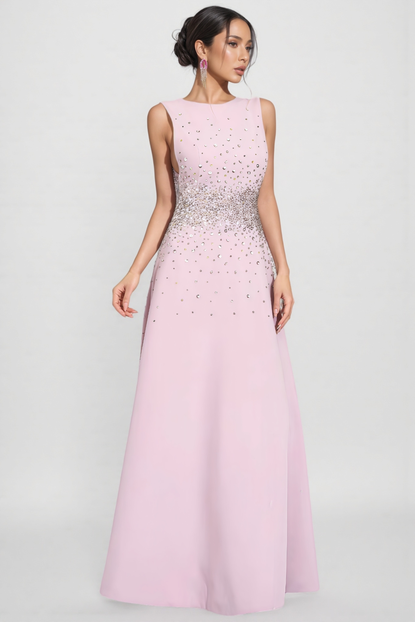 Breot Pink Sleeveless Rhinestone Maxi Dress