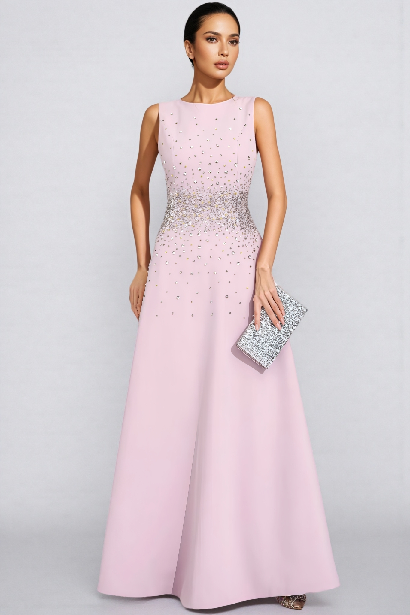 Breot Pink Sleeveless Rhinestone Maxi Dress