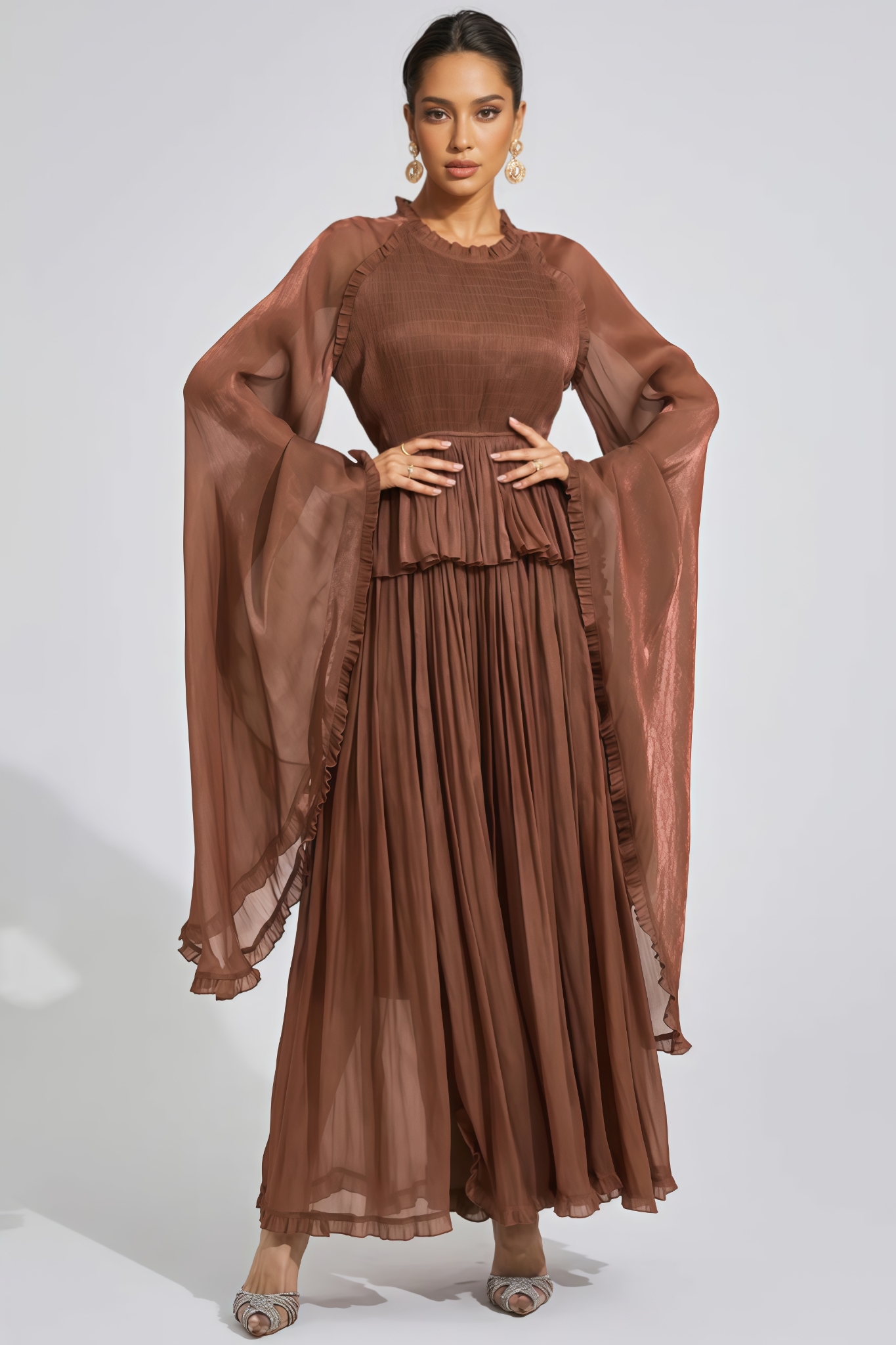 Elyase Brown Flounce Maxi Dress