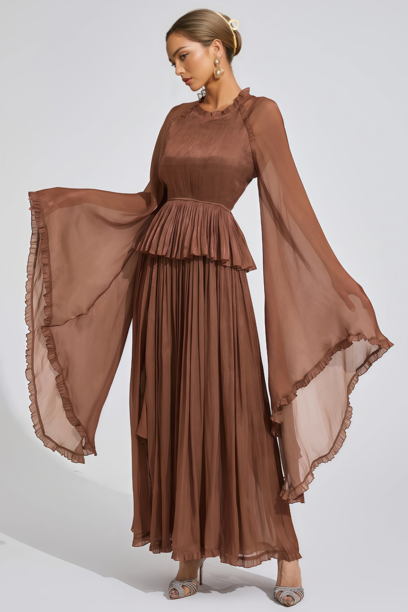 Elyase Brown Flounce Maxi Dress