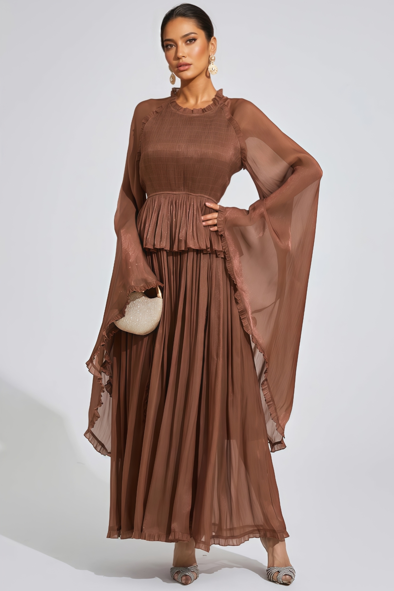 Elyase Brown Flounce Maxi Dress