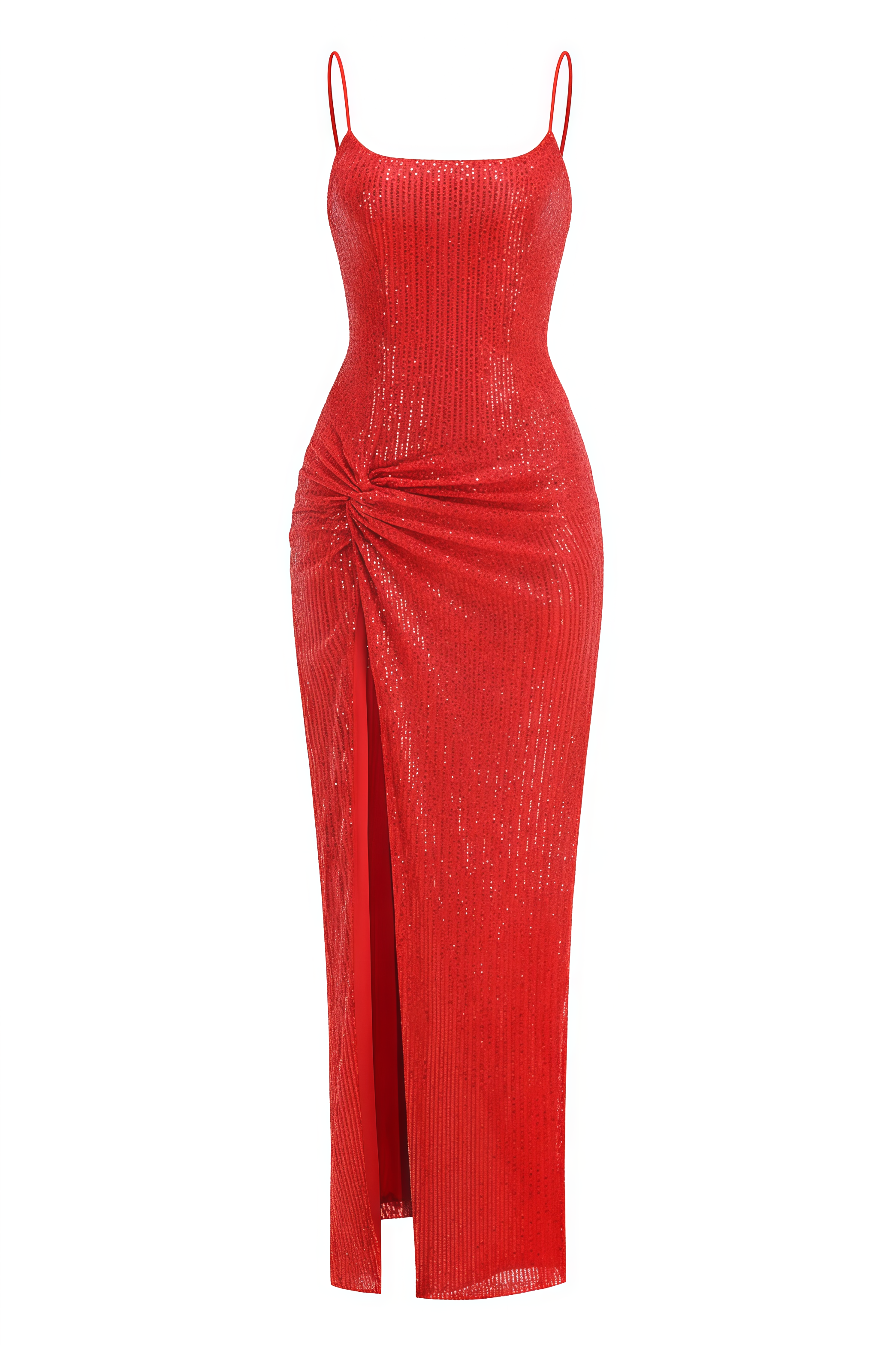 Majrela Slip Sequin Draped Slit Maxi Dress