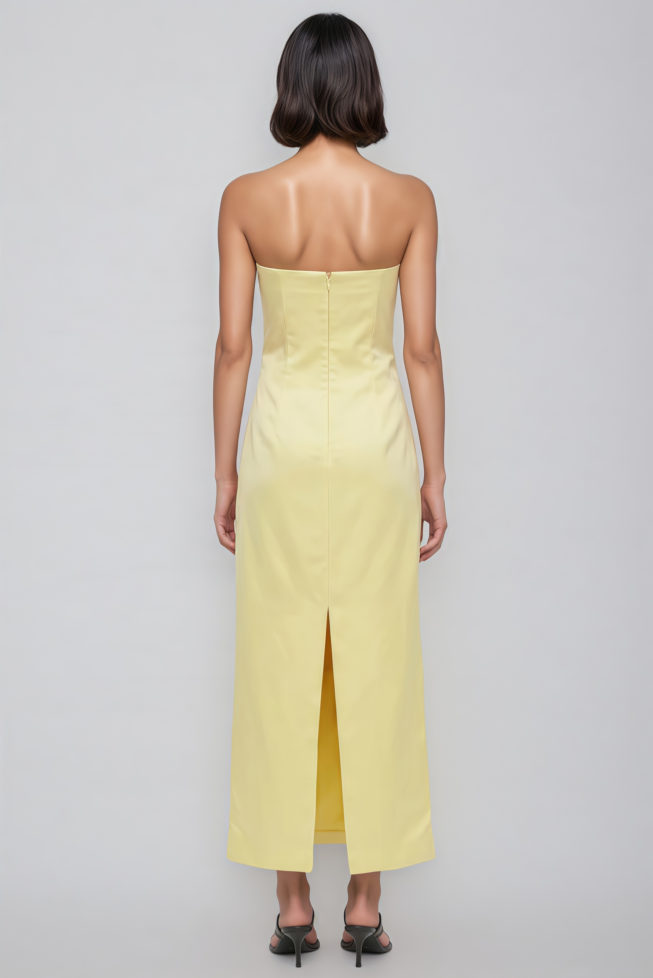 Lecay Yellow Floral Strapless Maxi Dress