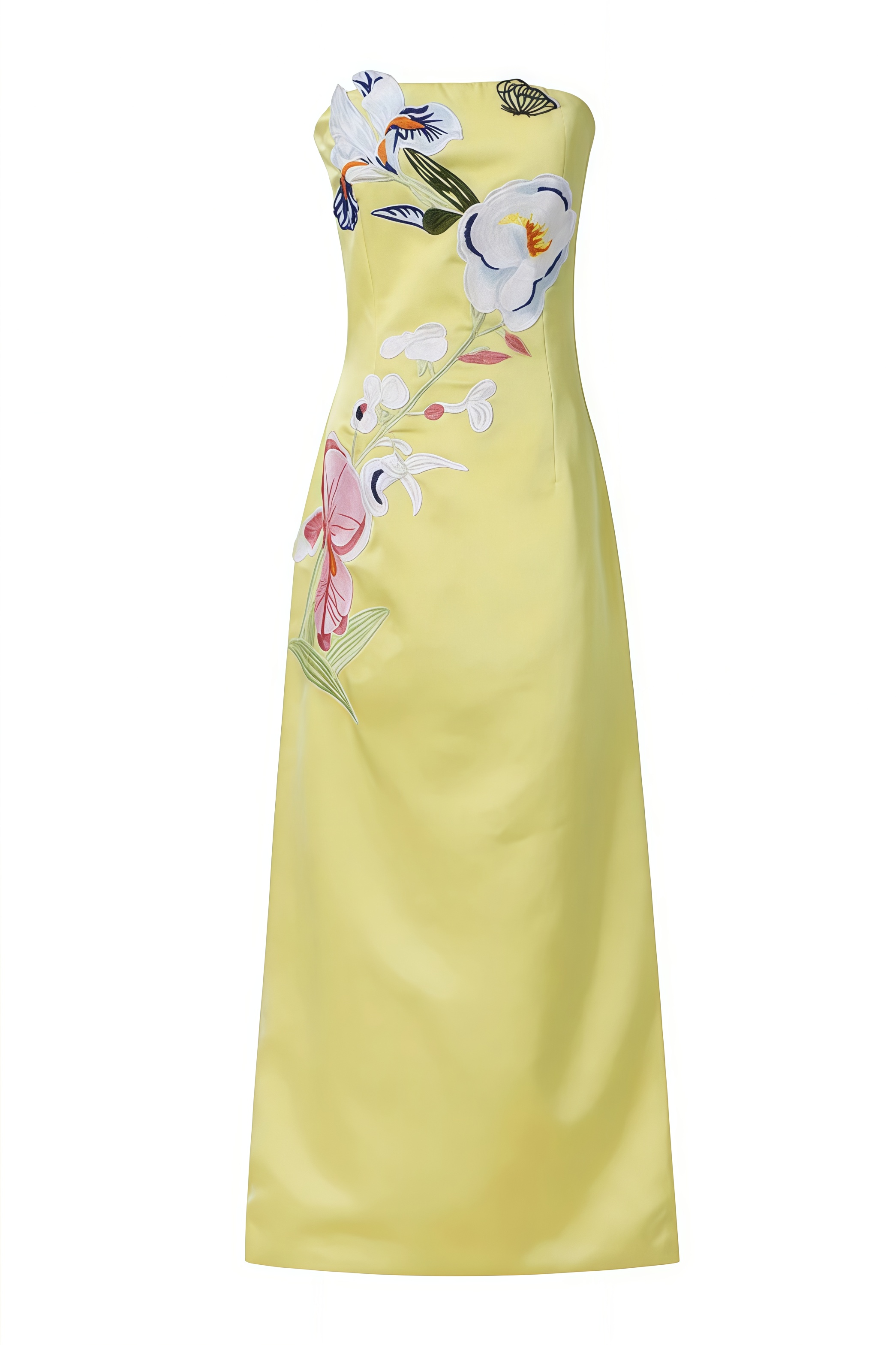 Lecay Yellow Floral Strapless Maxi Dress