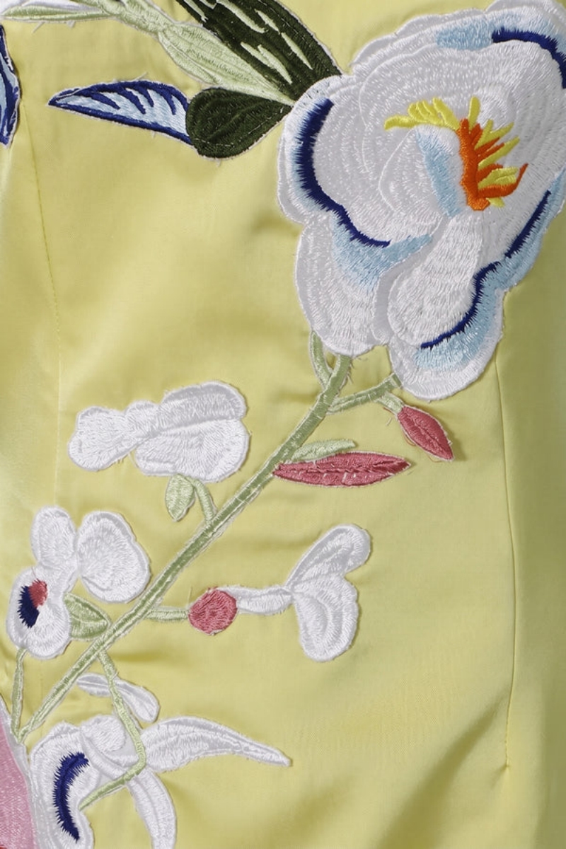 Lecay Yellow Floral Strapless Maxi Dress