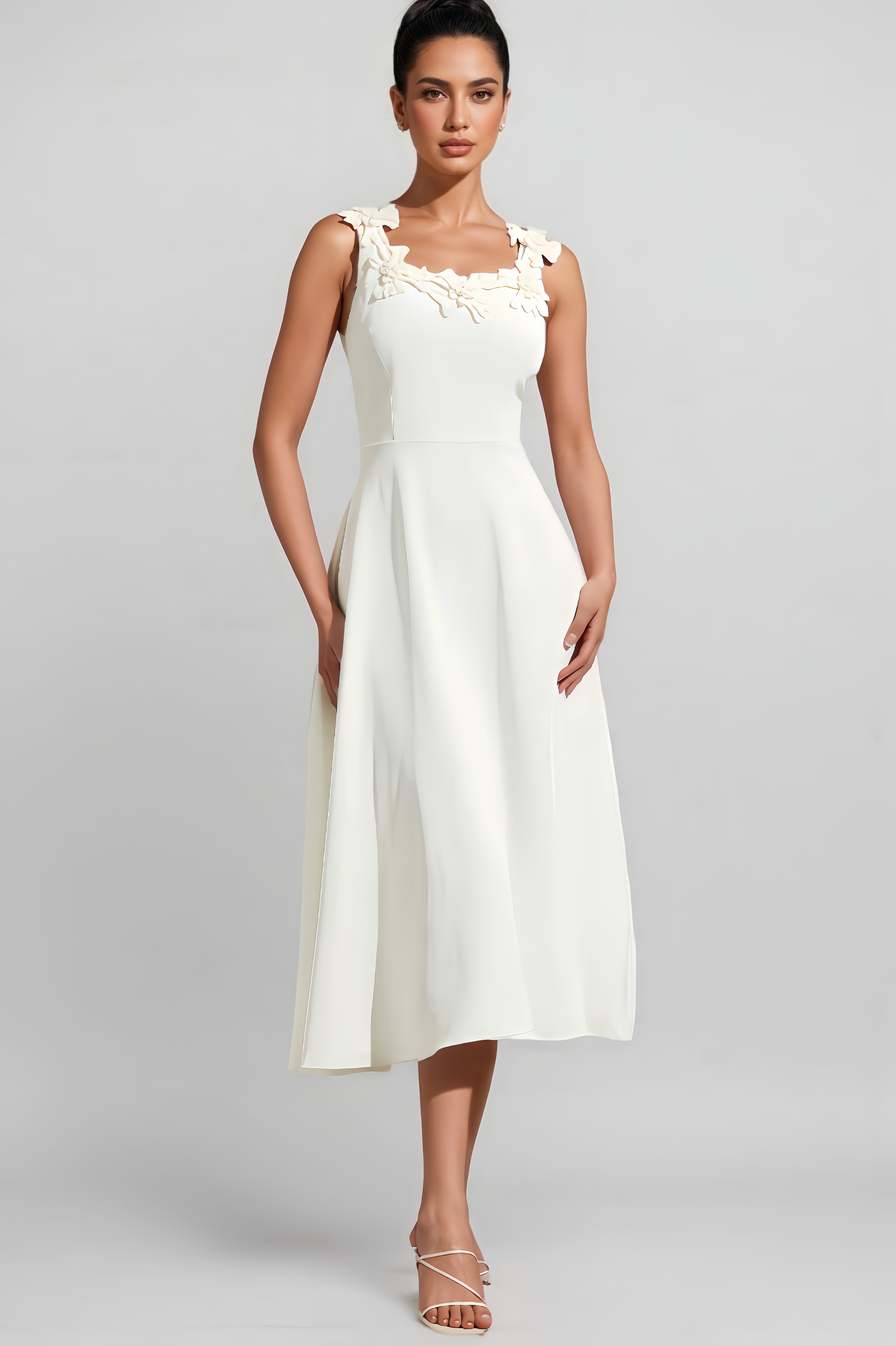 3D Floral Sleeveless Midi Dress