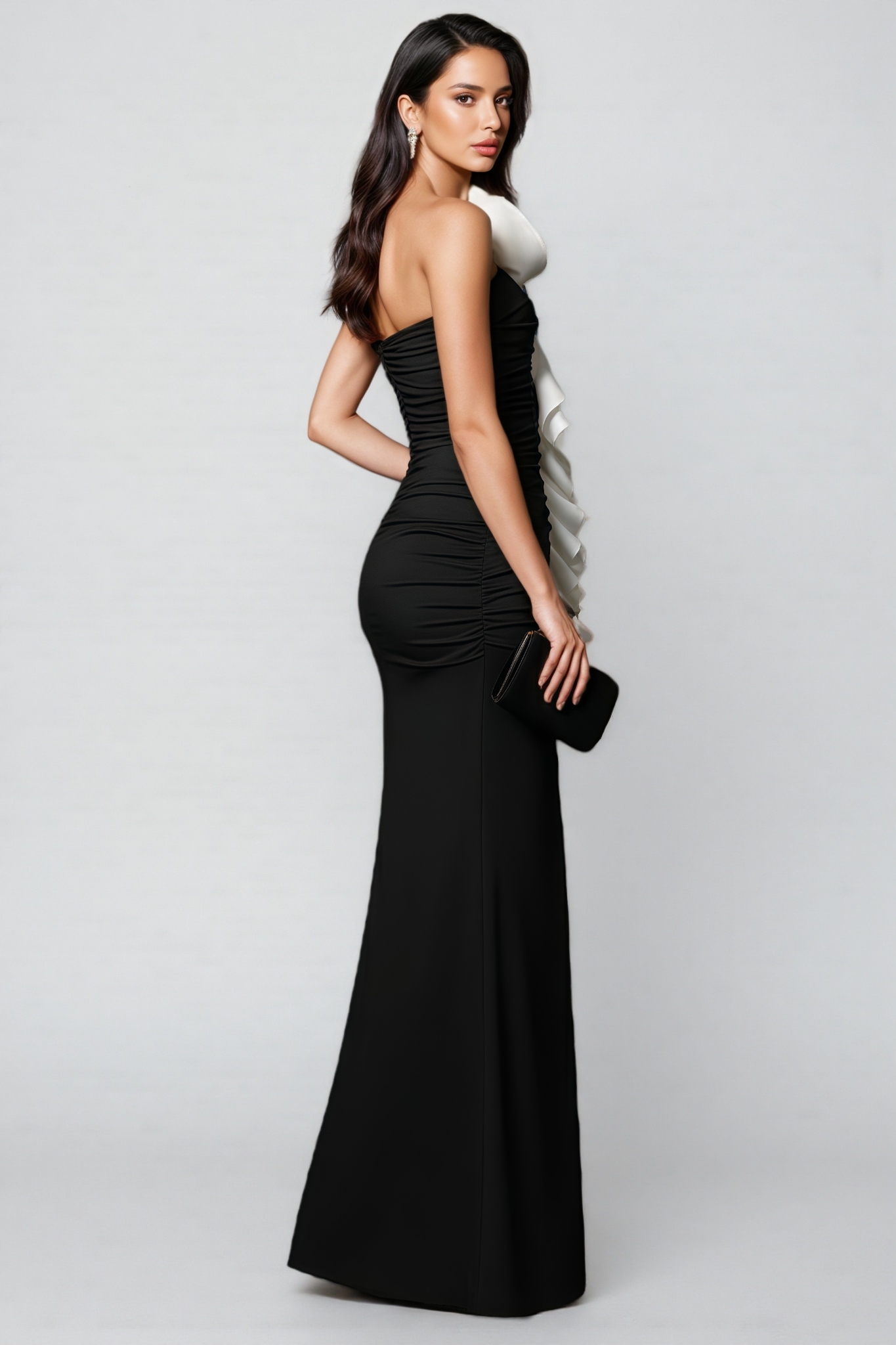 Garenx Strapless Floral Ruffle Knit Maxi Dress