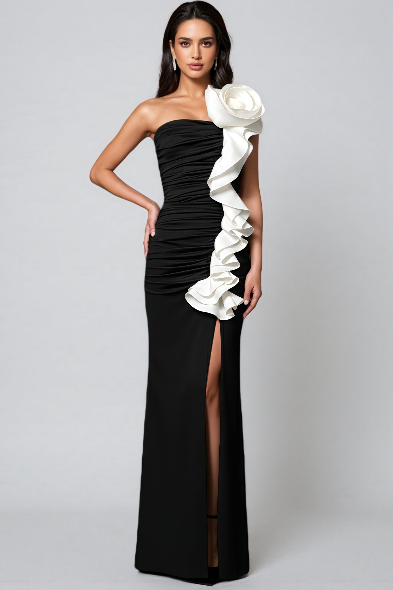 Garenx Strapless Floral Ruffle Knit Maxi Dress