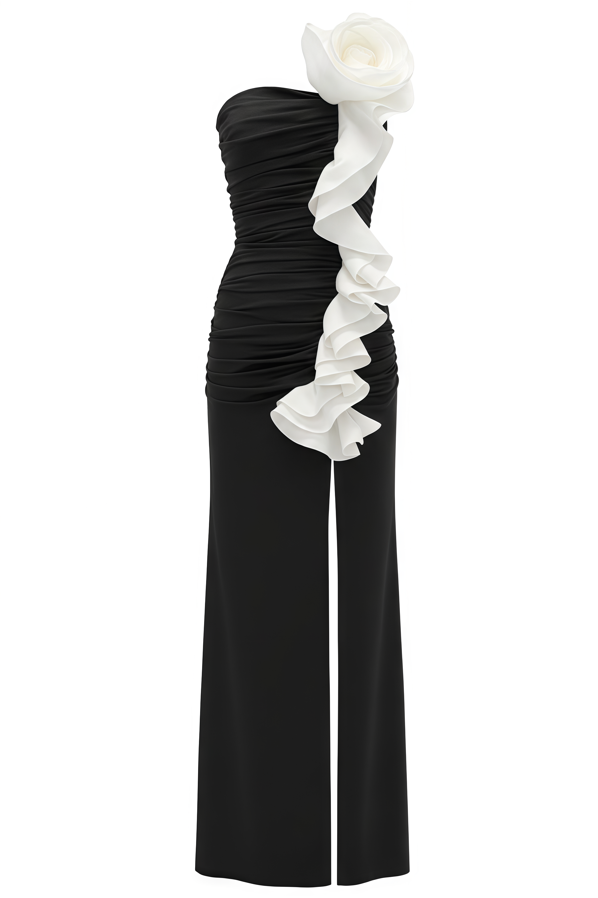 Garenx Strapless Floral Ruffle Knit Maxi Dress