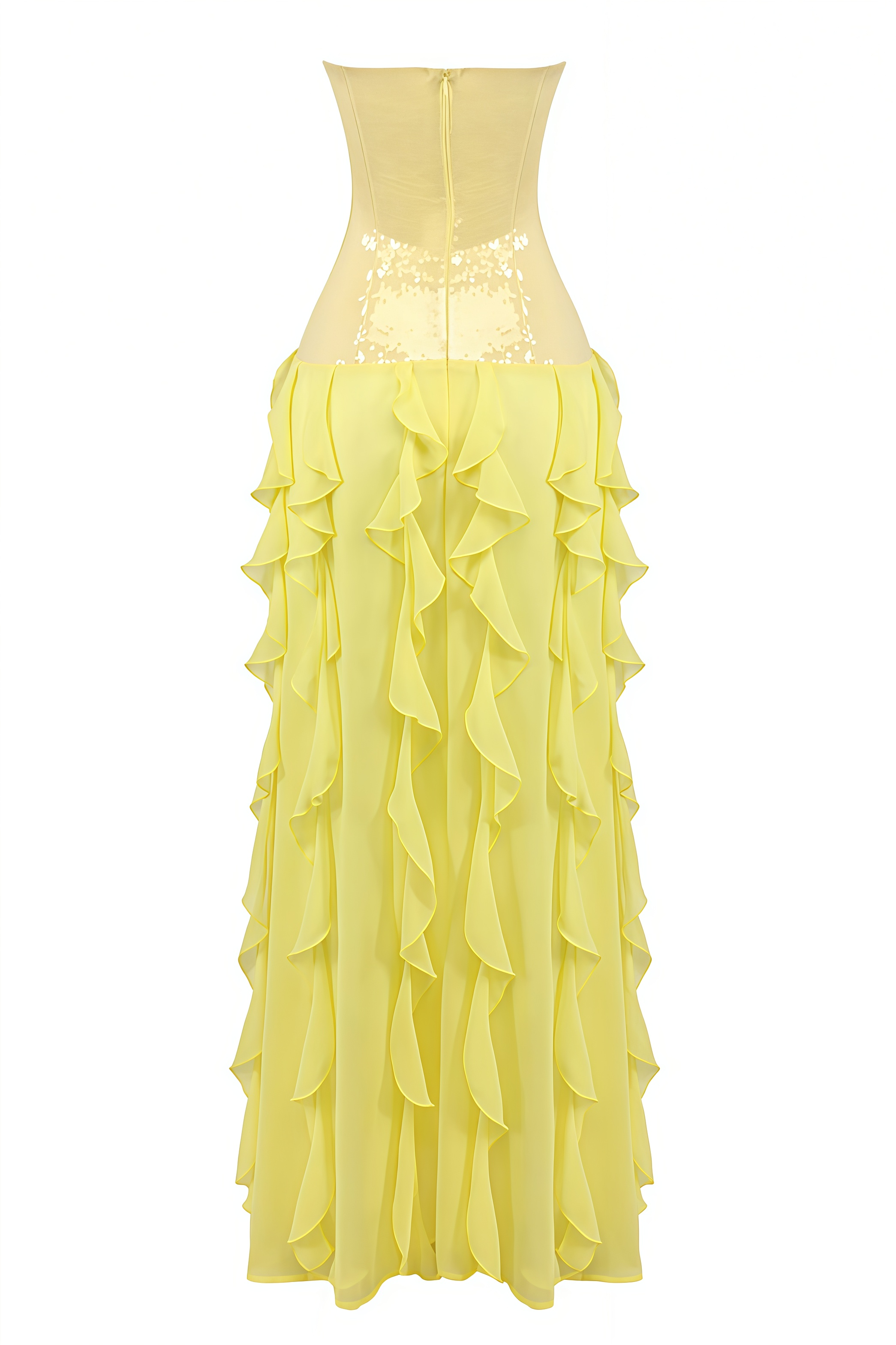 Faelly Yellow Strapless Sequin Ruffle Maxi Dress