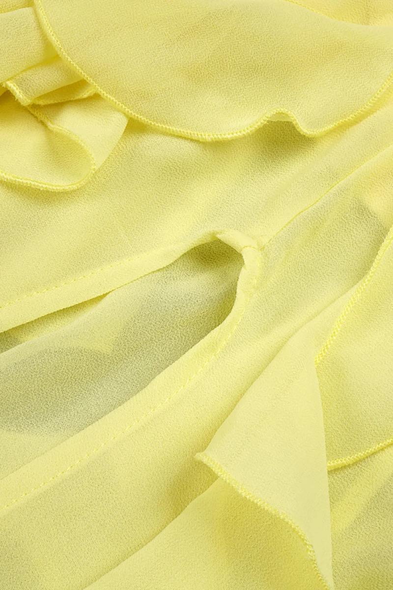 Faelly Yellow Strapless Sequin Ruffle Maxi Dress