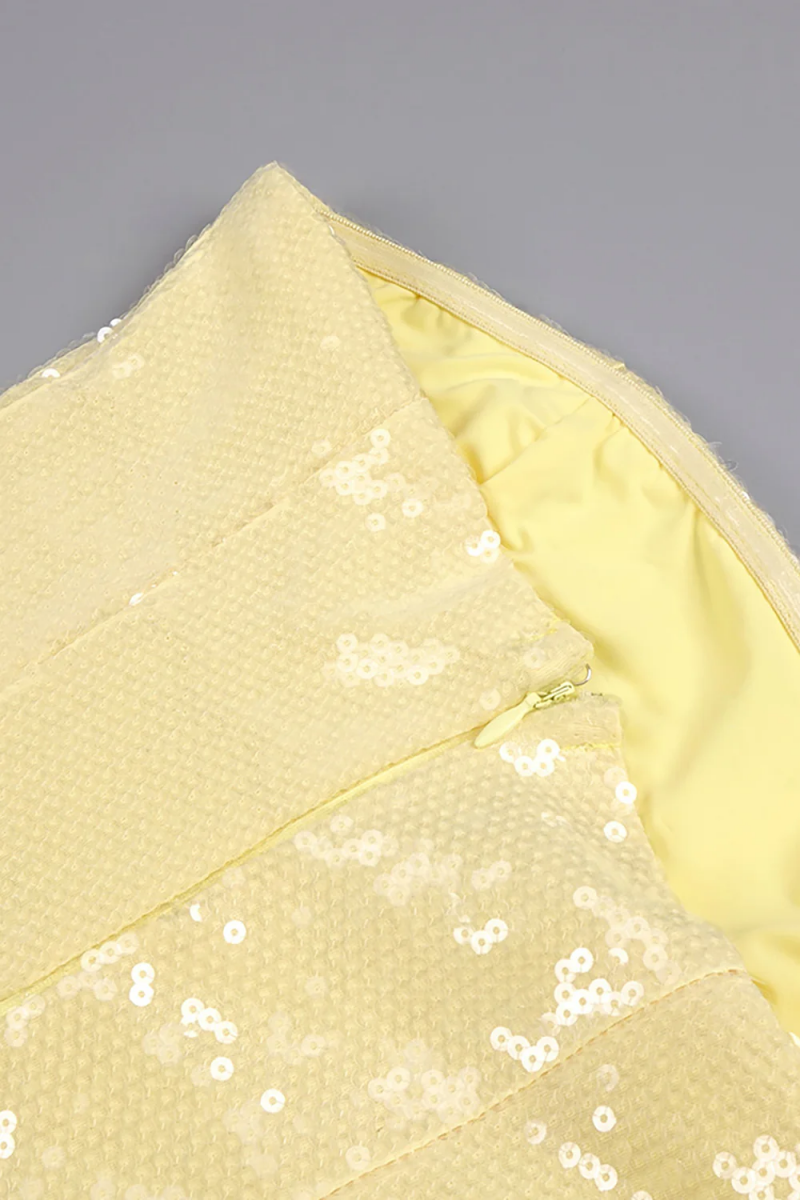 Faelly Yellow Strapless Sequin Ruffle Maxi Dress