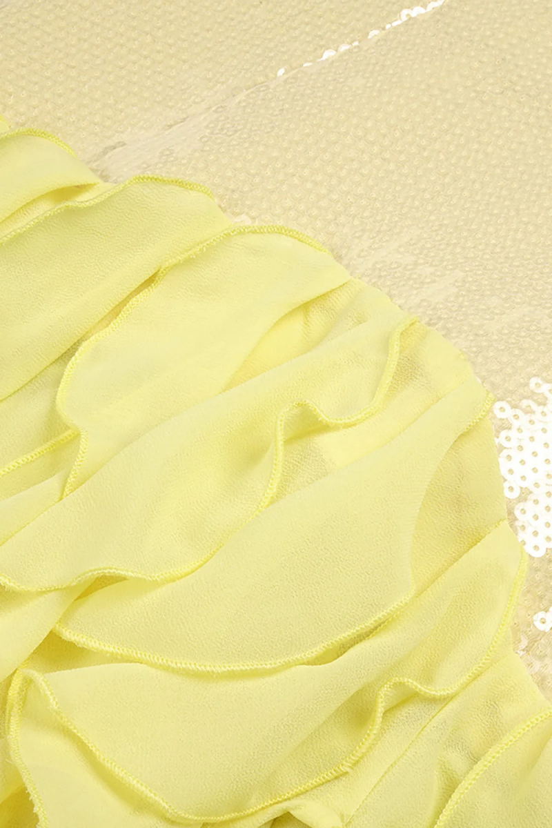 Faelly Yellow Strapless Sequin Ruffle Maxi Dress