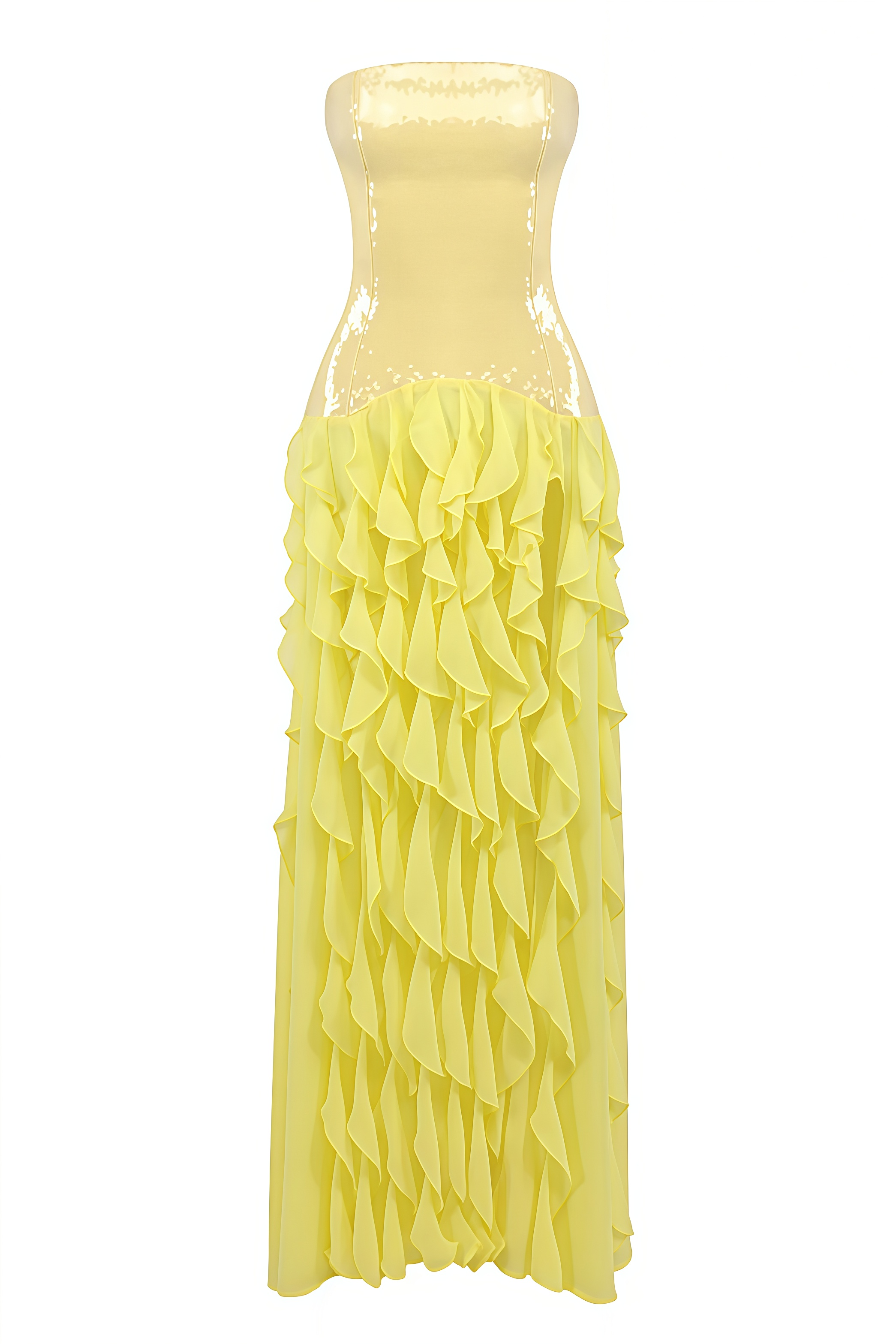 Faelly Yellow Strapless Sequin Ruffle Maxi Dress