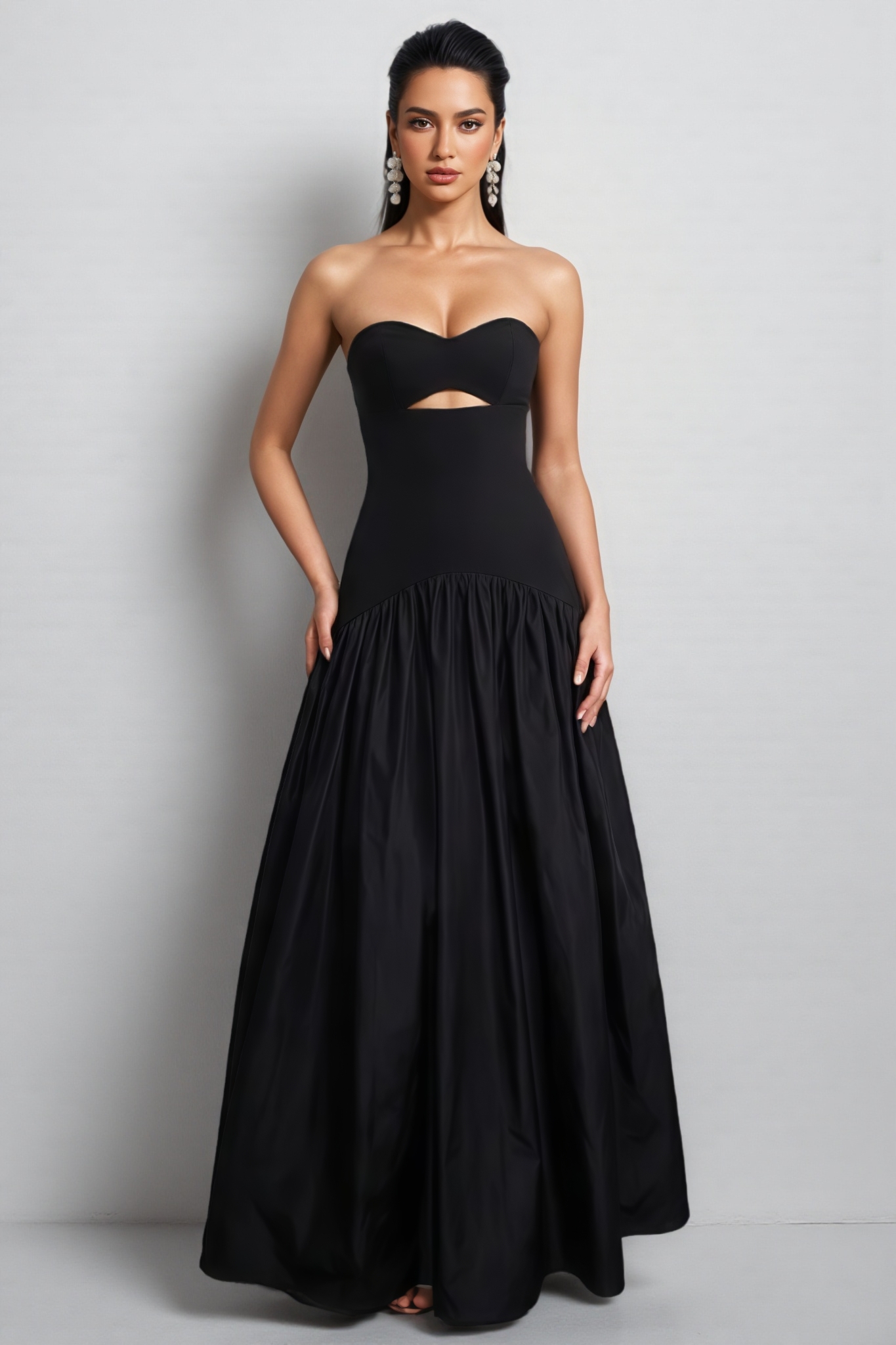 Zyriusy Black Strapless Cut Out Maxi Dress