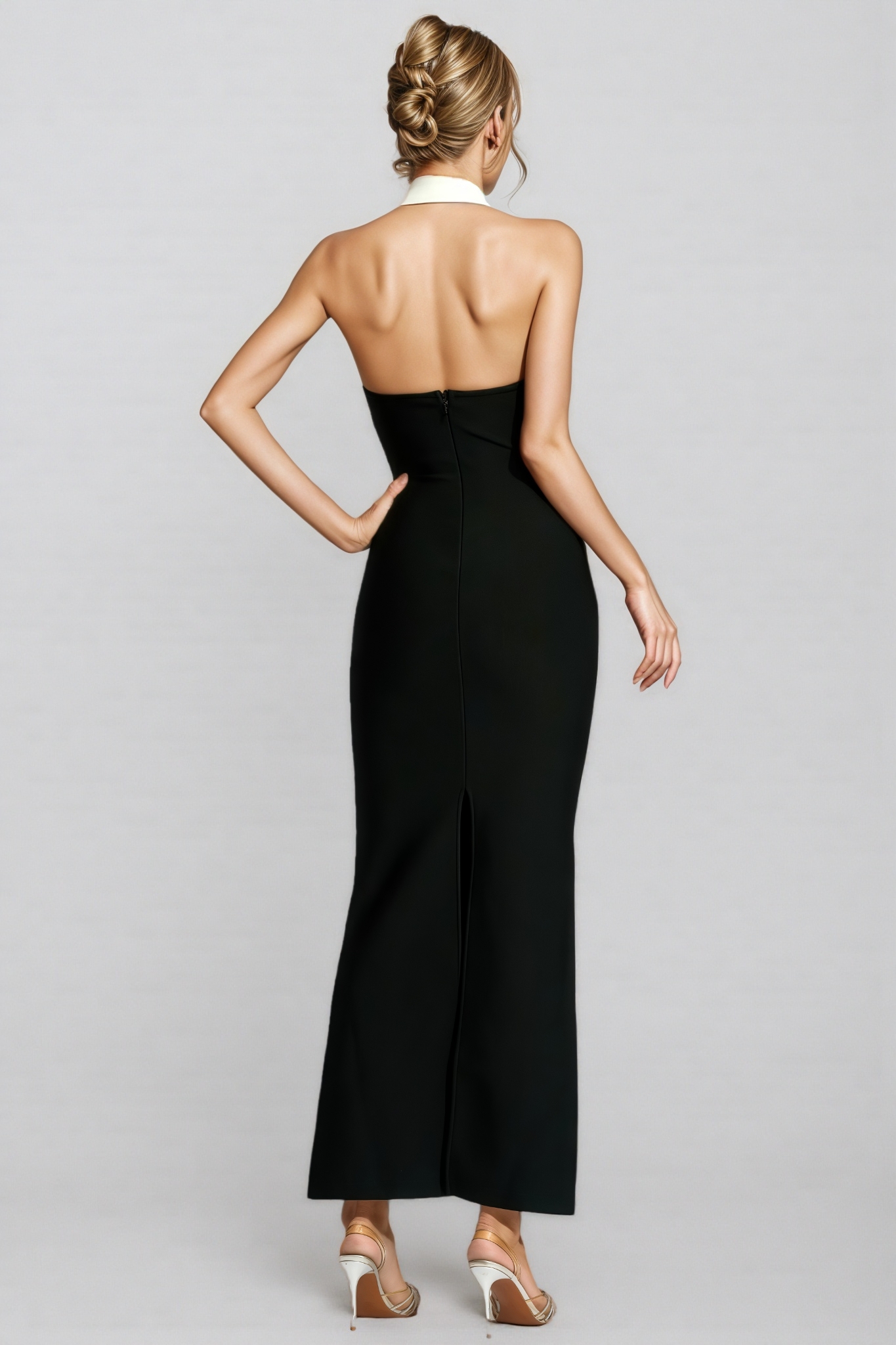 Hilary Black Contrast Collar Bandage Maxi Dress