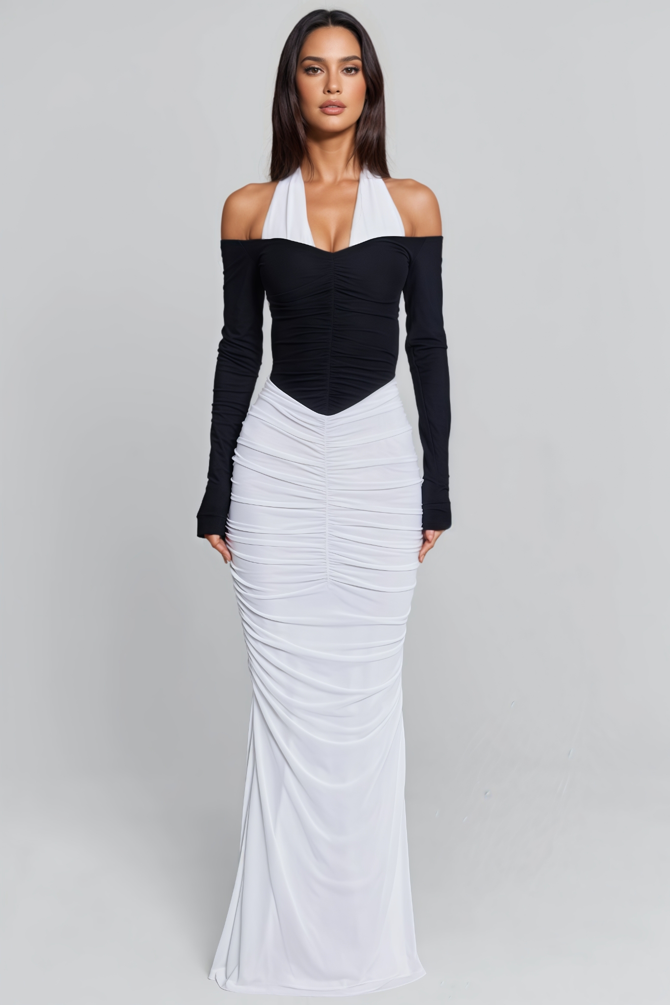 Aedont Pleated Off Shoulder Maxi Dress