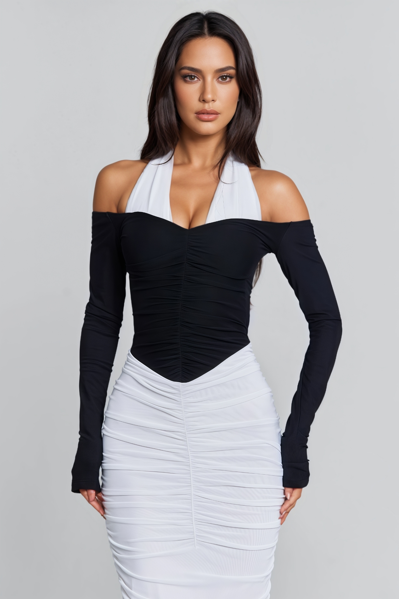 Aedont Pleated Off Shoulder Maxi Dress