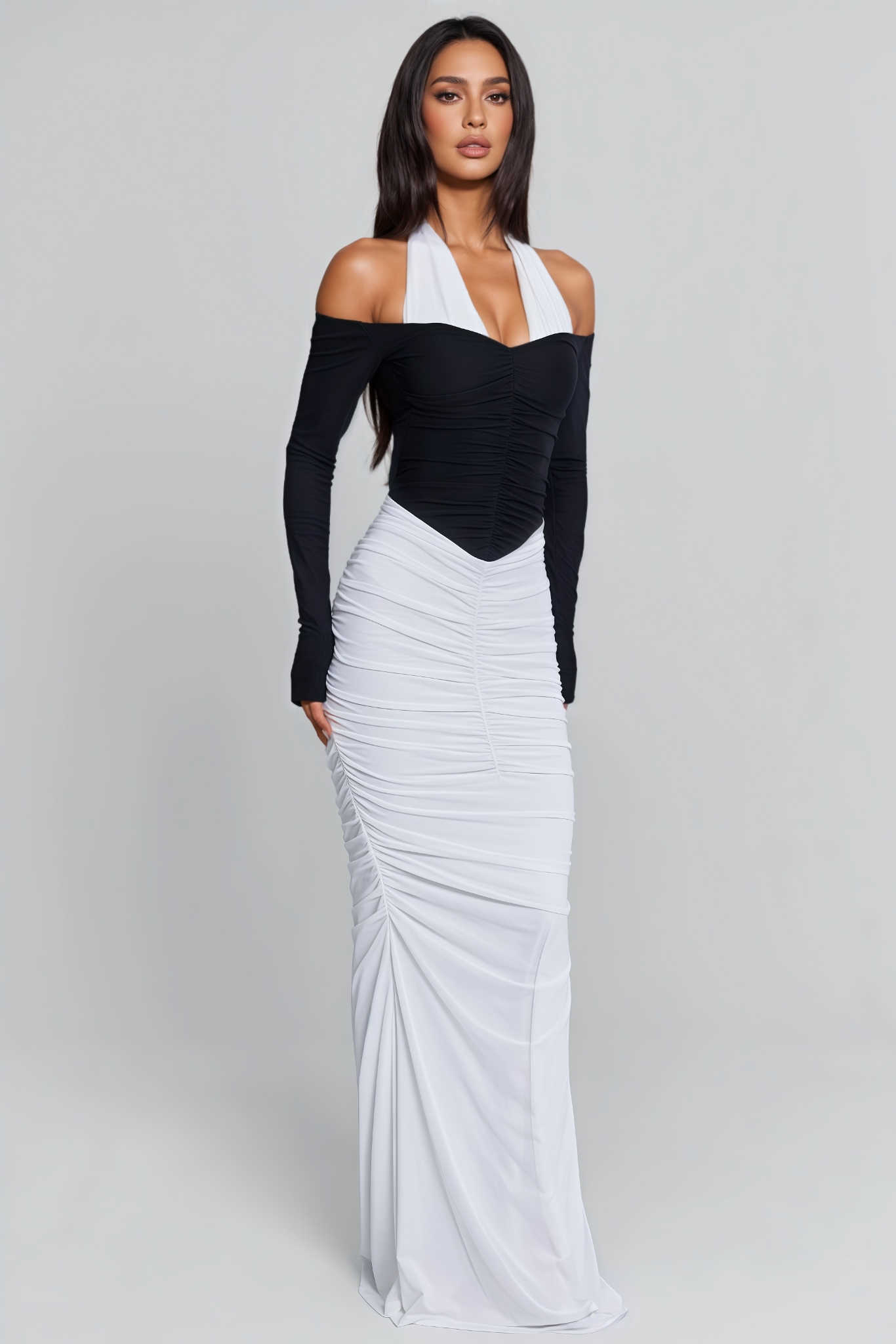 Aedont Pleated Off Shoulder Maxi Dress