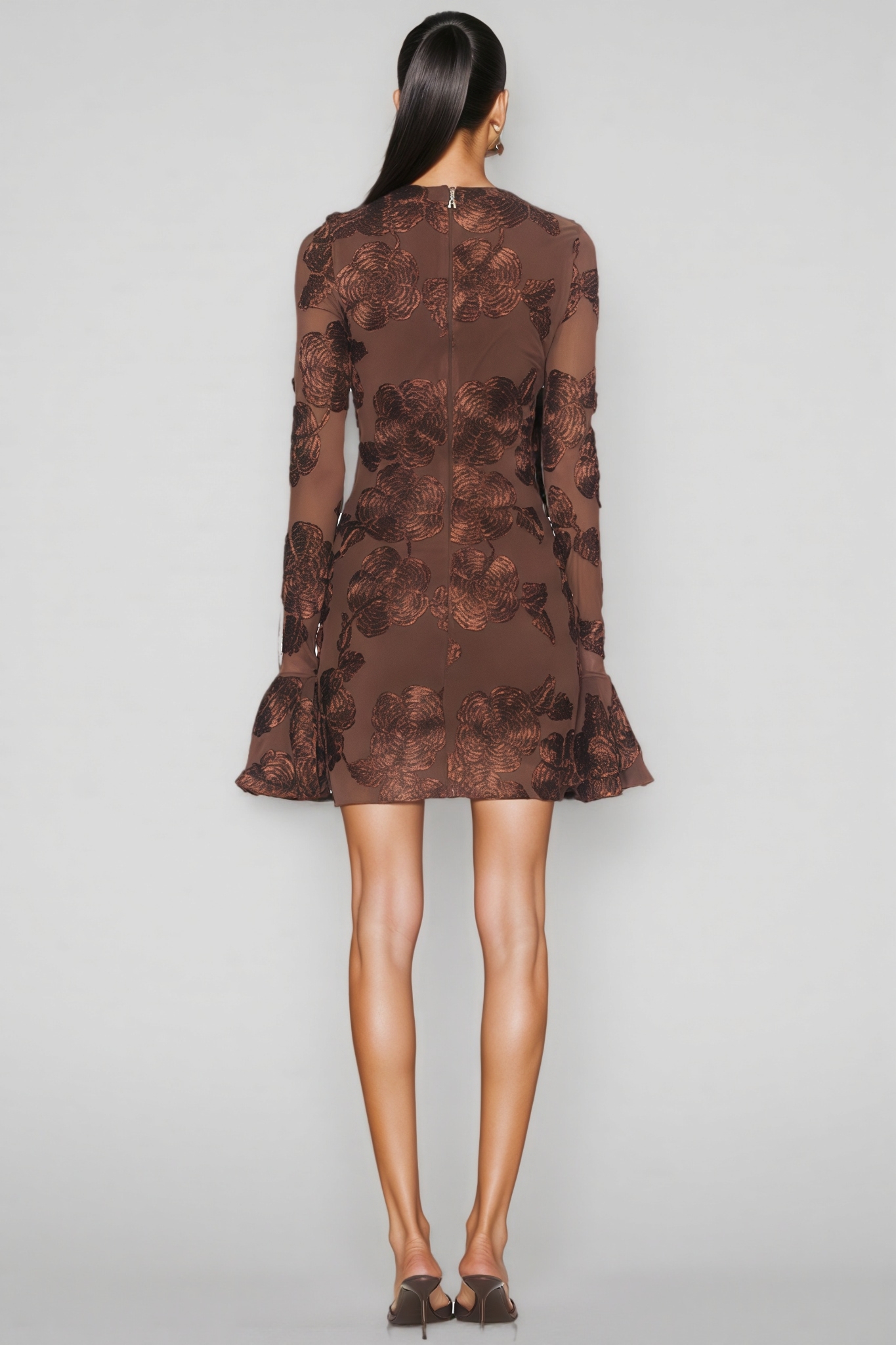 Sylea Embroidered Lace Bell Sleeve Mini Dress